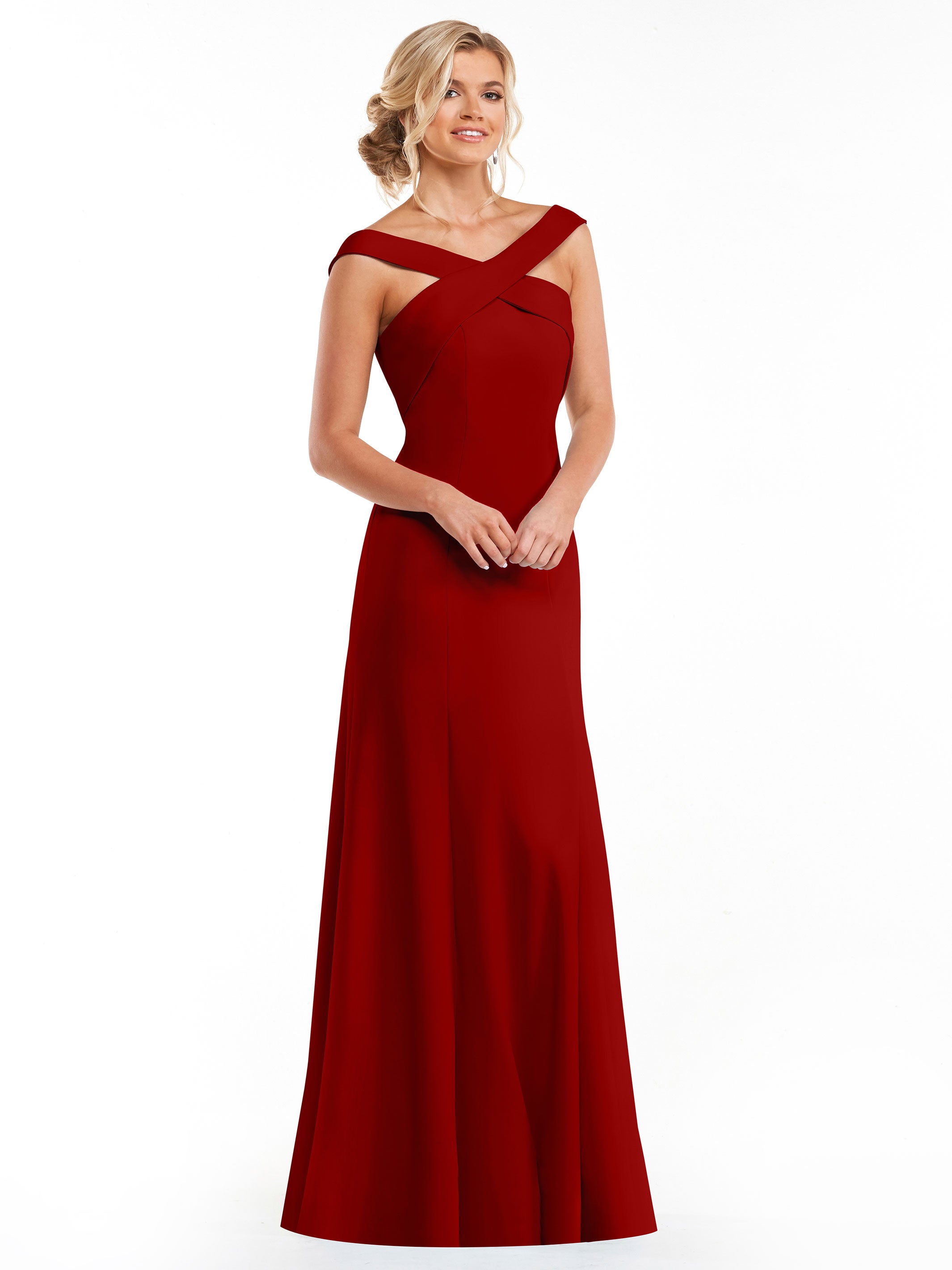 Elegant 83048 Double Knit A-Line Bridesmaid Dress with Off-the-Shoulder Sleeves - Perfect for Weddings, Formal Events & Special Occasions