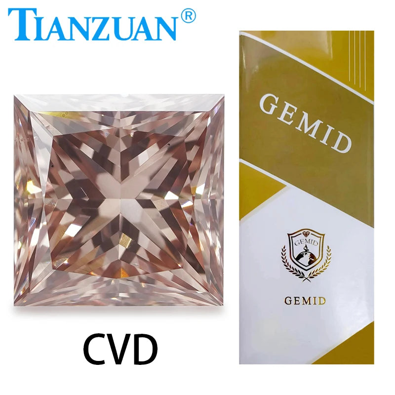 Lab Grown CVD Diamond - 1CT to 2CT Square Shape Loose Gemstone, VS1-VS2 Clarity, 2EX Cut, Fancy Pinkish Brown Color, GEMID Certified - Perfect for Engagement Rings, Jewelry Making & Custom Designs