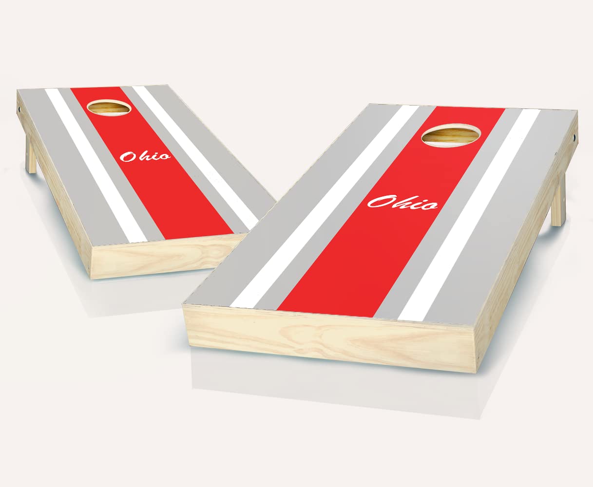 Ohio State Stripe Cornhole Game Set - 2 Premium Boards & 8 Bean Bags with Accessories - Perfect for Backyard Parties, Tailgating, and Outdoor Family Fun
