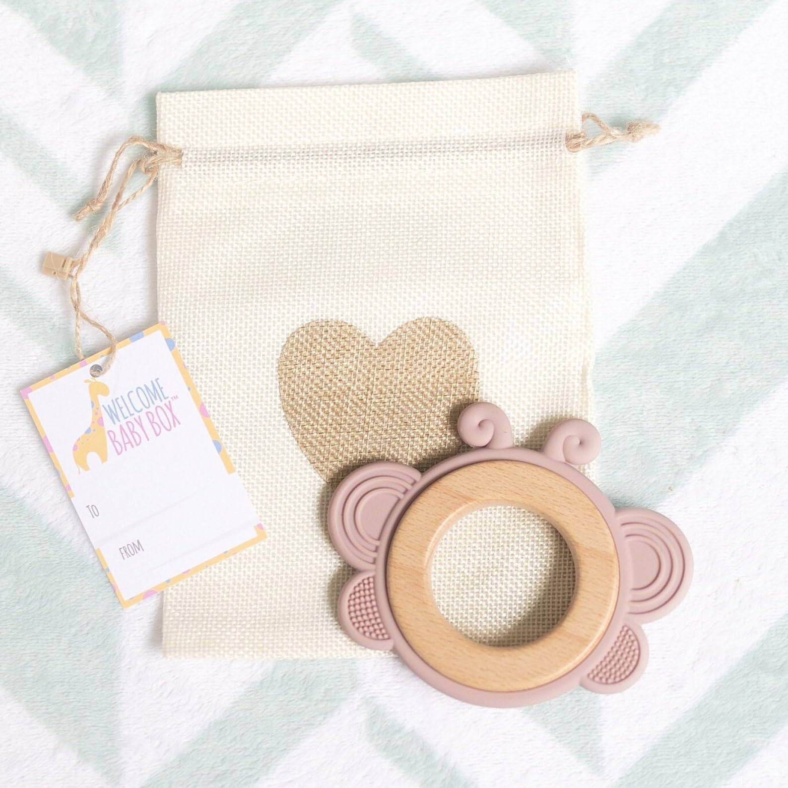 Personalized Baby Girl Teething Toy - Custom Wood & Silicone Teether Ring with Laser Engraved Name - Natural Baby Gift for New Parents with Gift Bag (Pink, Butterfly) - Perfect Baby Shower Gift & Newborn Teething Relief