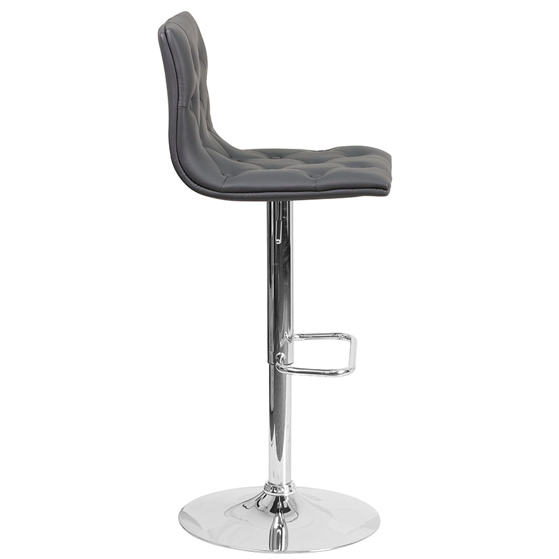FLASH Sammie Modern Button Tufted White Vinyl Adjustable Height Bar Stool with Chrome Base - Perfect for Kitchen Island, Breakfast Nook & Home Bar Decor
