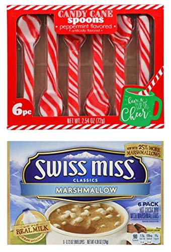 3-Pack Swiss Miss Marshmallow Hot Cocoa Mix (6ct Box) with Peppermint Candy Cane Spoons (6ct) - Perfect for Winter Holidays, Christmas Gifts & Cozy Family Nights