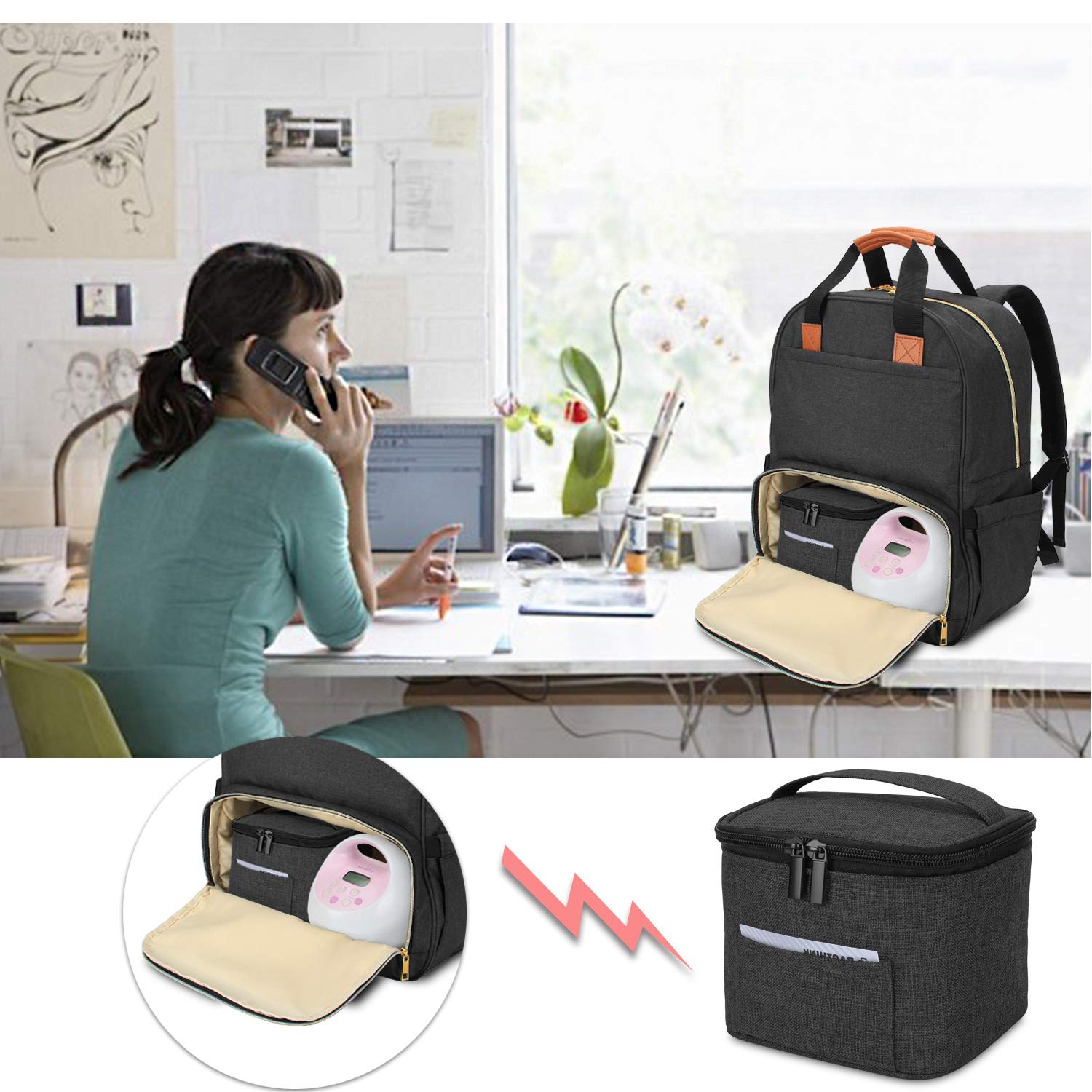Luxja Insulated Breastmilk Cooler Bag - Leakproof & Portable for 4-5 Ounce Bottles (Holds Four 5oz Bottles) - Perfect for Travel, Work & Pumping On-The-Go - Black