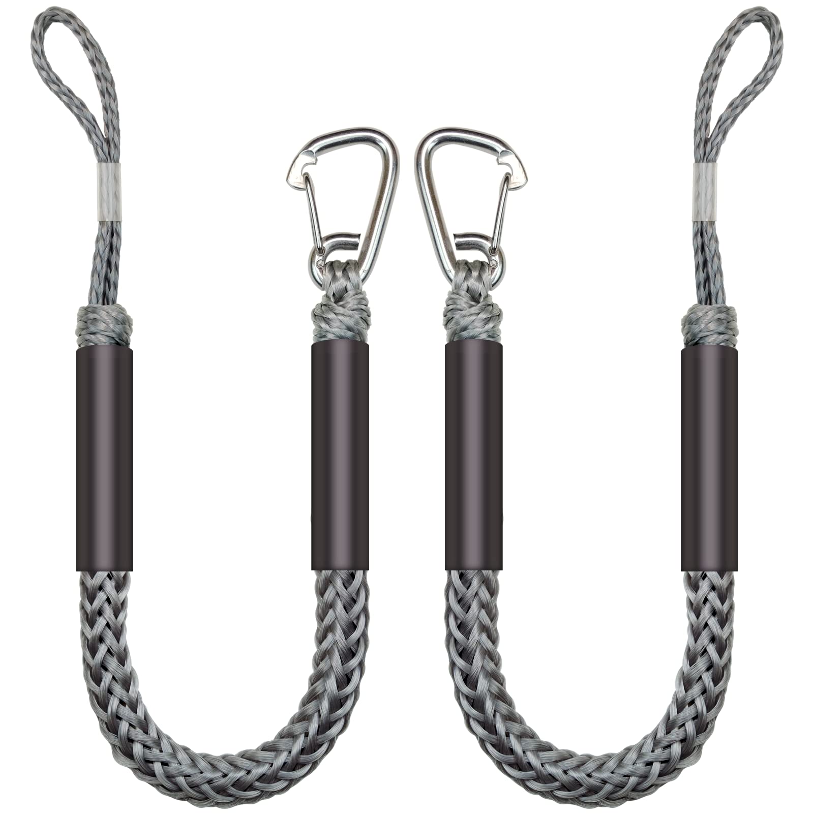 316 Stainless Boat Bungee Dock Lines 2PCS - Marine Grade for Jet Ski, Kayak, Pontoon - Quick Mooring (Grey, 3 Feet)
