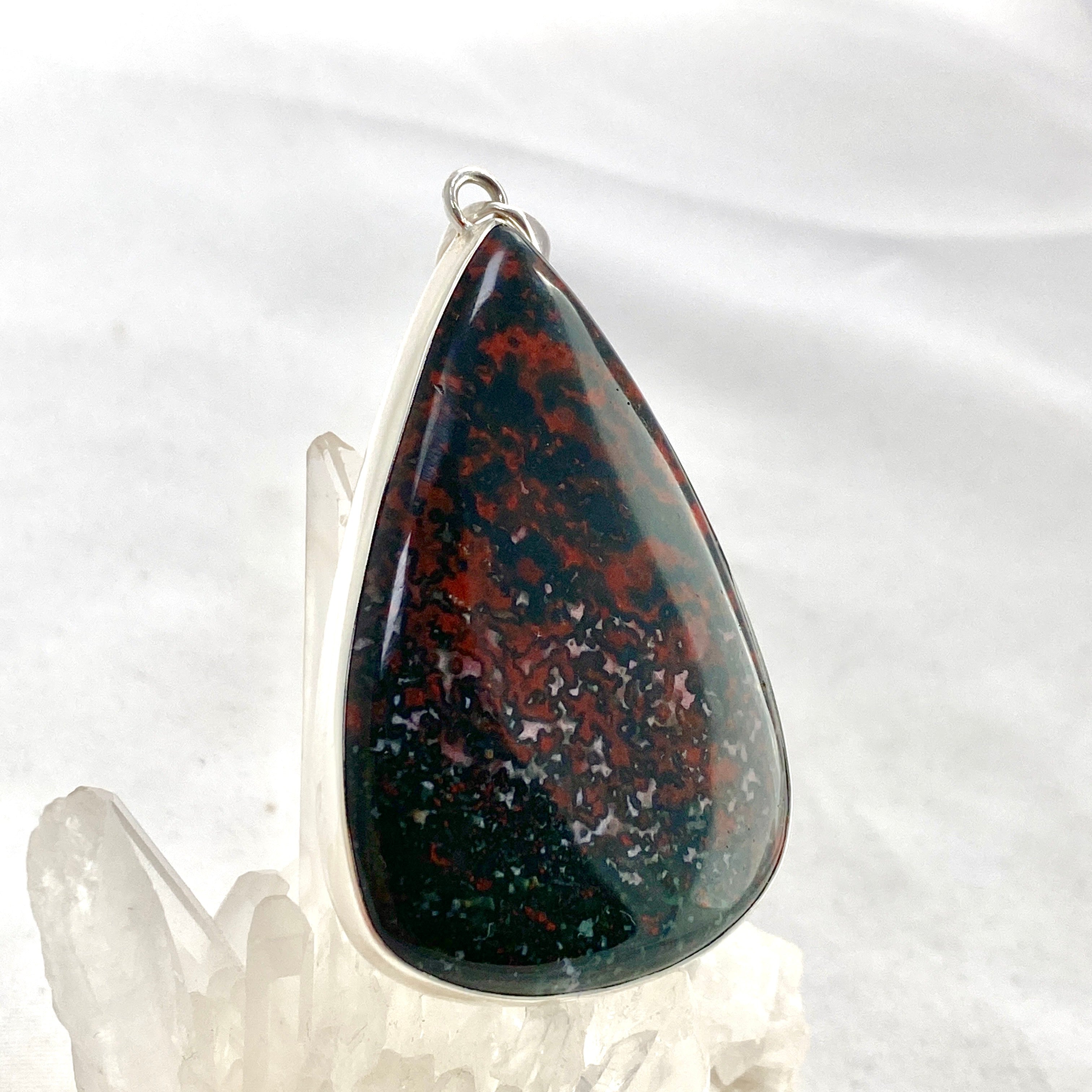 Natural Bloodstone Teardrop Cabochon Pendant - KPGJ4741 | Healing Crystal Jewelry for Meditation & Energy Balancing