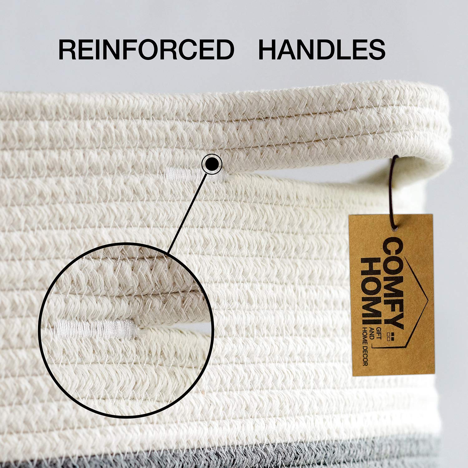 COMFY-HOMI 4-Piece Woven Rope Basket Set - 1 Large Laundry Basket (21x21x13.6