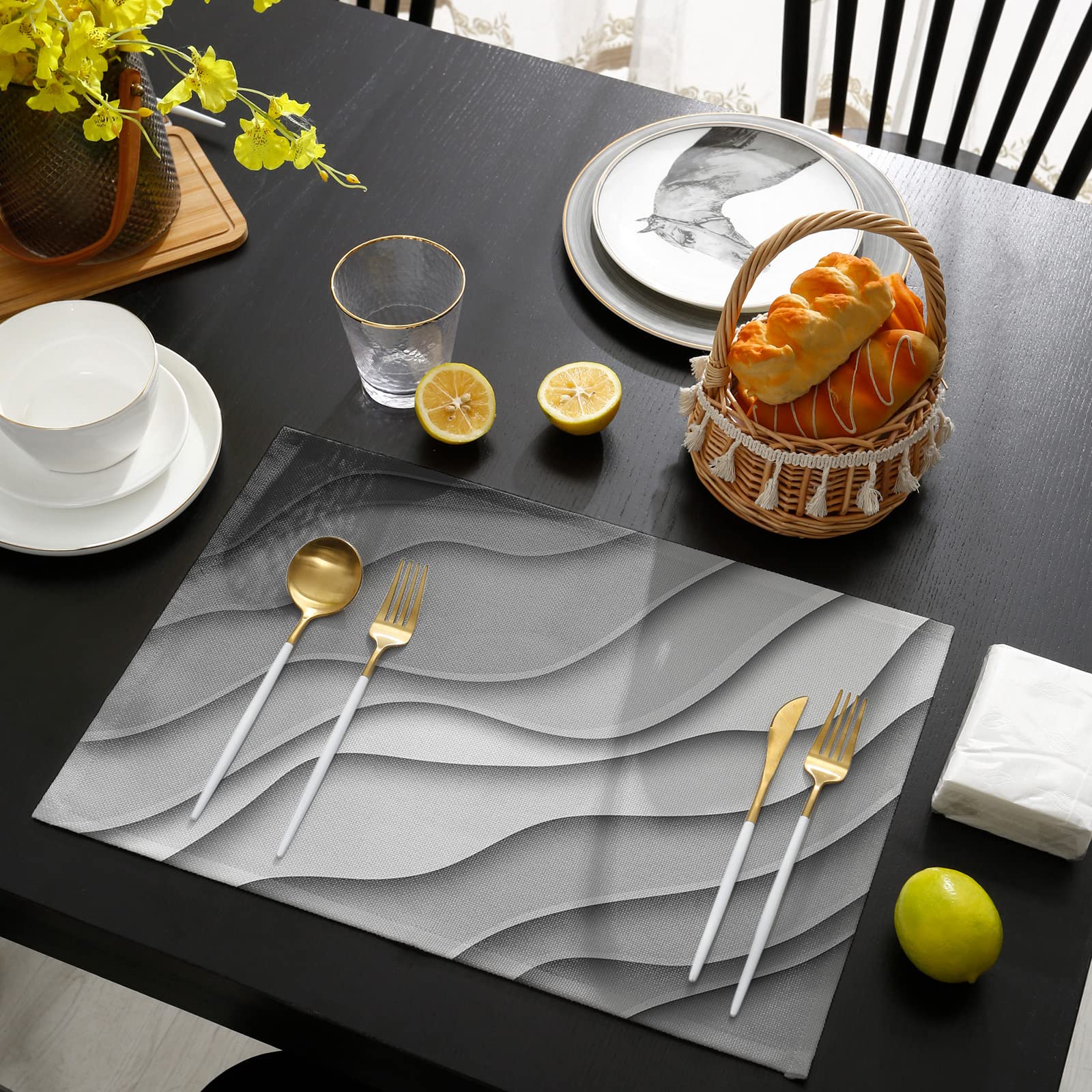 Grey Modern Geometric Washable Place Mats Set of 4 for Dining Room, Dinner Table, and Kitchen Decorations