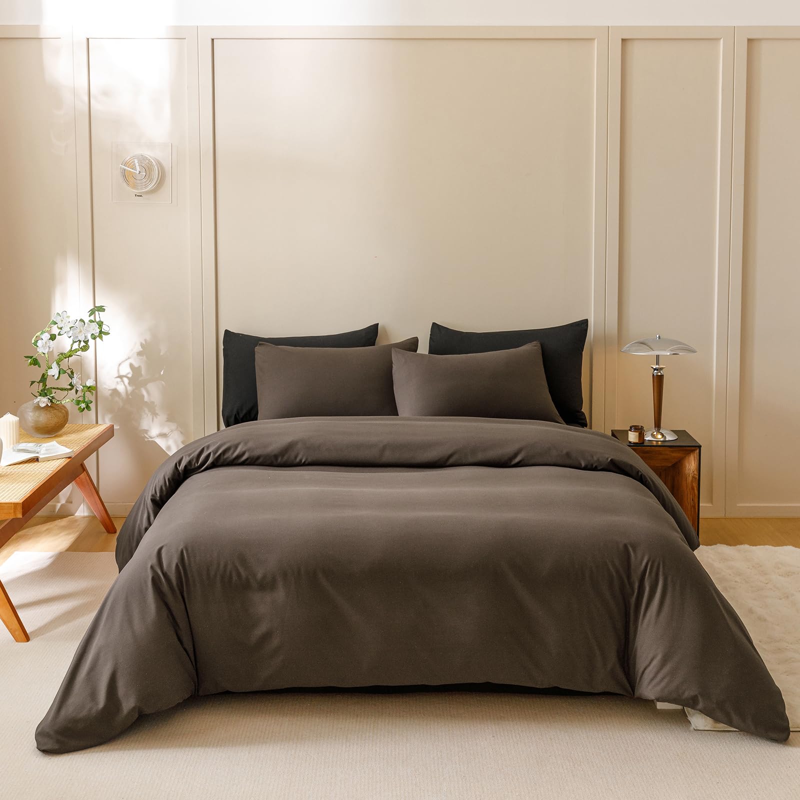 CLOTHKNOW Chestnut Brown Comforter Set 3-Piece California King - Soft Dark Brown Bedding with Mocha Coffee Accents for Cozy Bedroom Decor