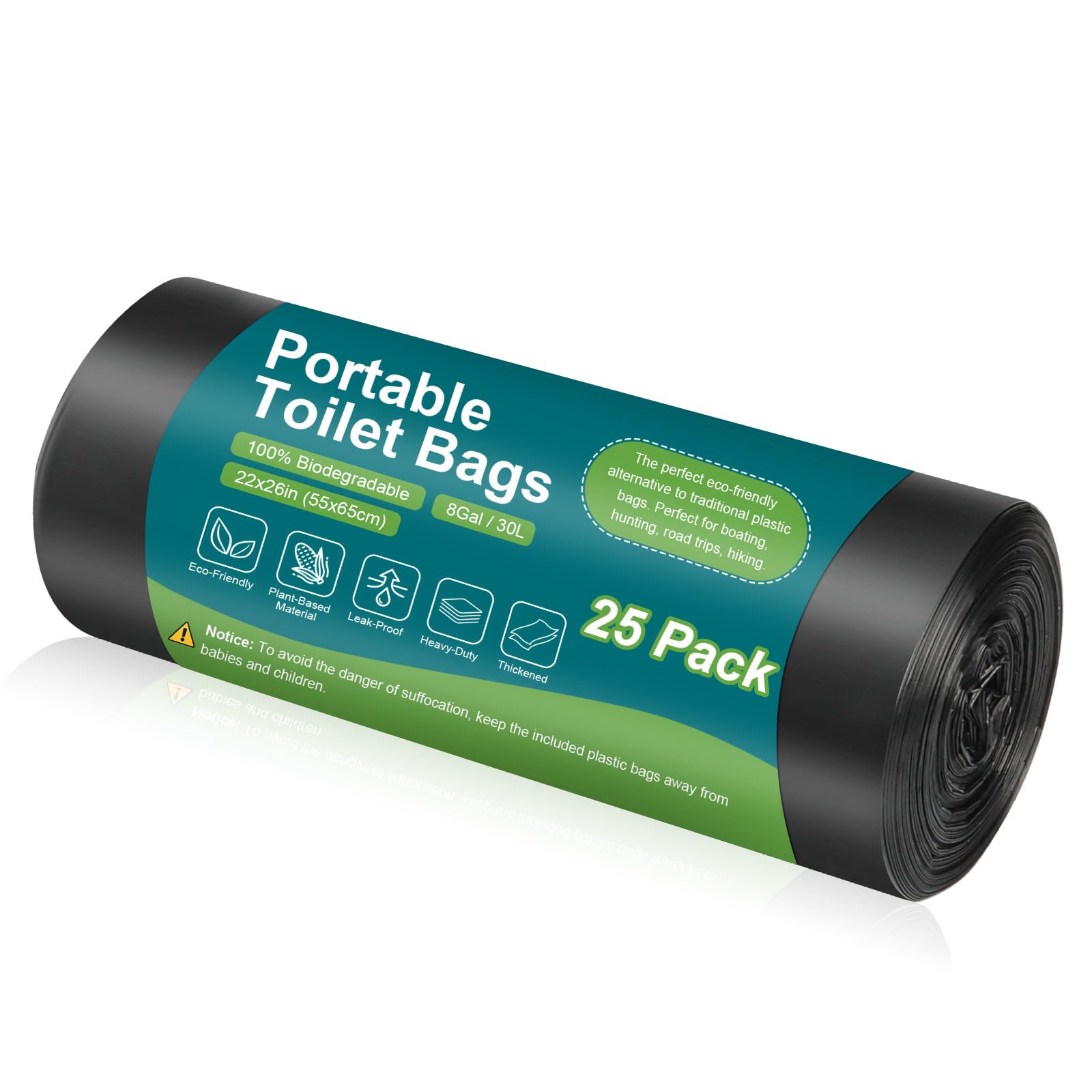 100 Biodegradable Portable Toilet Bags - 8 Gallon Drawstring Waste Bags for Camping, Hiking & Travel - Fits 5-8 Gallon Bucket Toilets - Eco-Friendly Emergency & Outdoor Sanitation Solution (Perfect for RV Trips, Road Trips & Disaster Preparedness)