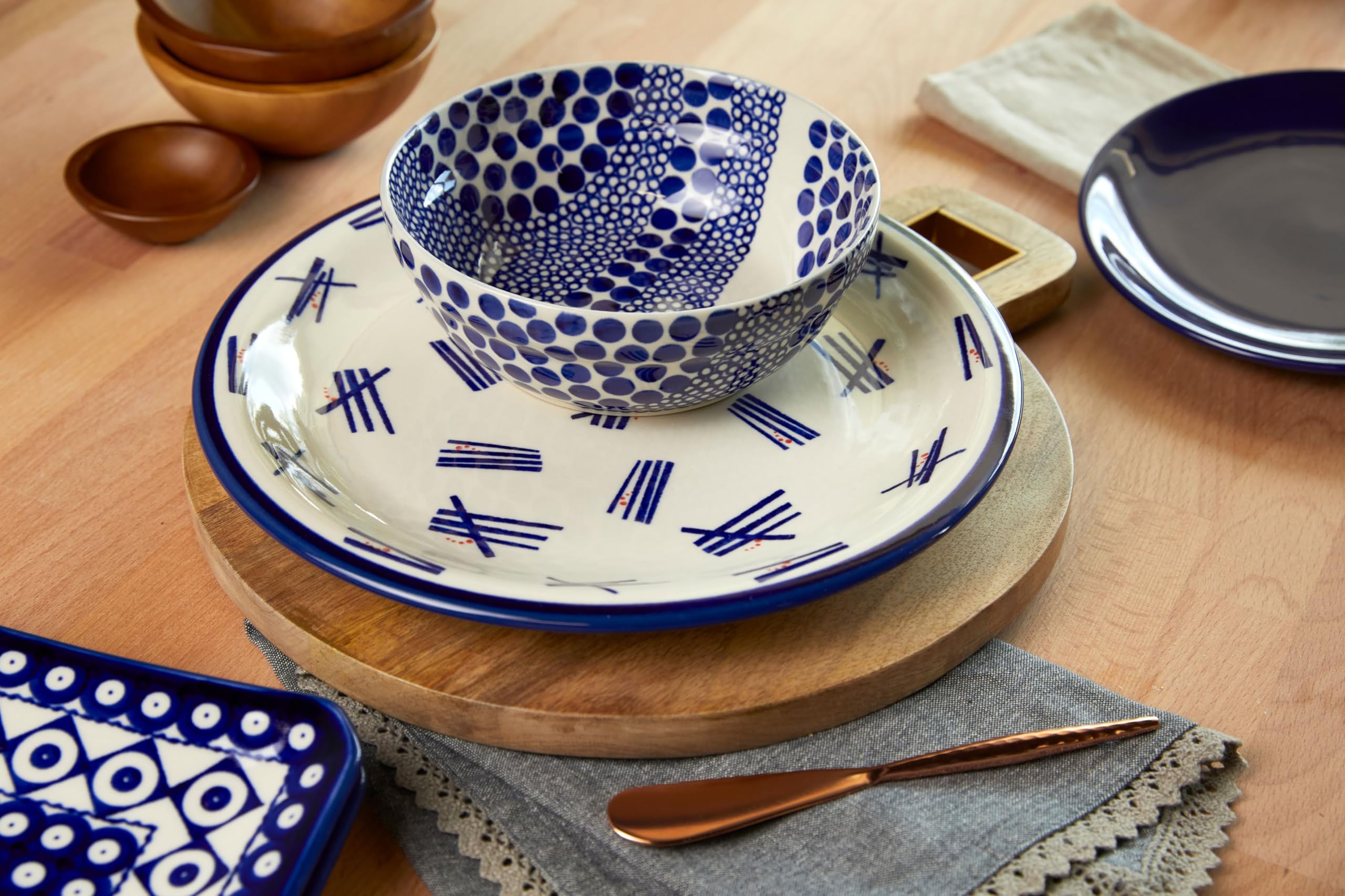 Handmade Blue Rose Polish Pottery Bowl - Ceramic Soup & Cereal Dish - Elegant Dining & Kitchen Decor for Home, Restaurants, Gifts