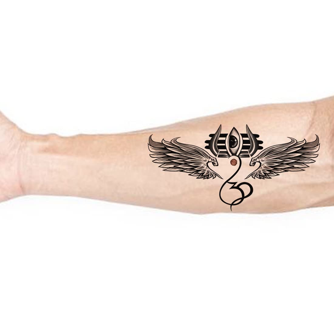 God Om Eye Wing Trishul Temporary Tattoo for Men & Women - Spiritual Body Art for Festivals, Yoga & Meditation