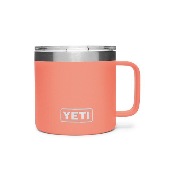 Yeti Rambler 14 Oz Stainless Steel Insulated Mug with Lid - Coral Color, Perfect for Coffee, Tea & Outdoor Adventures
