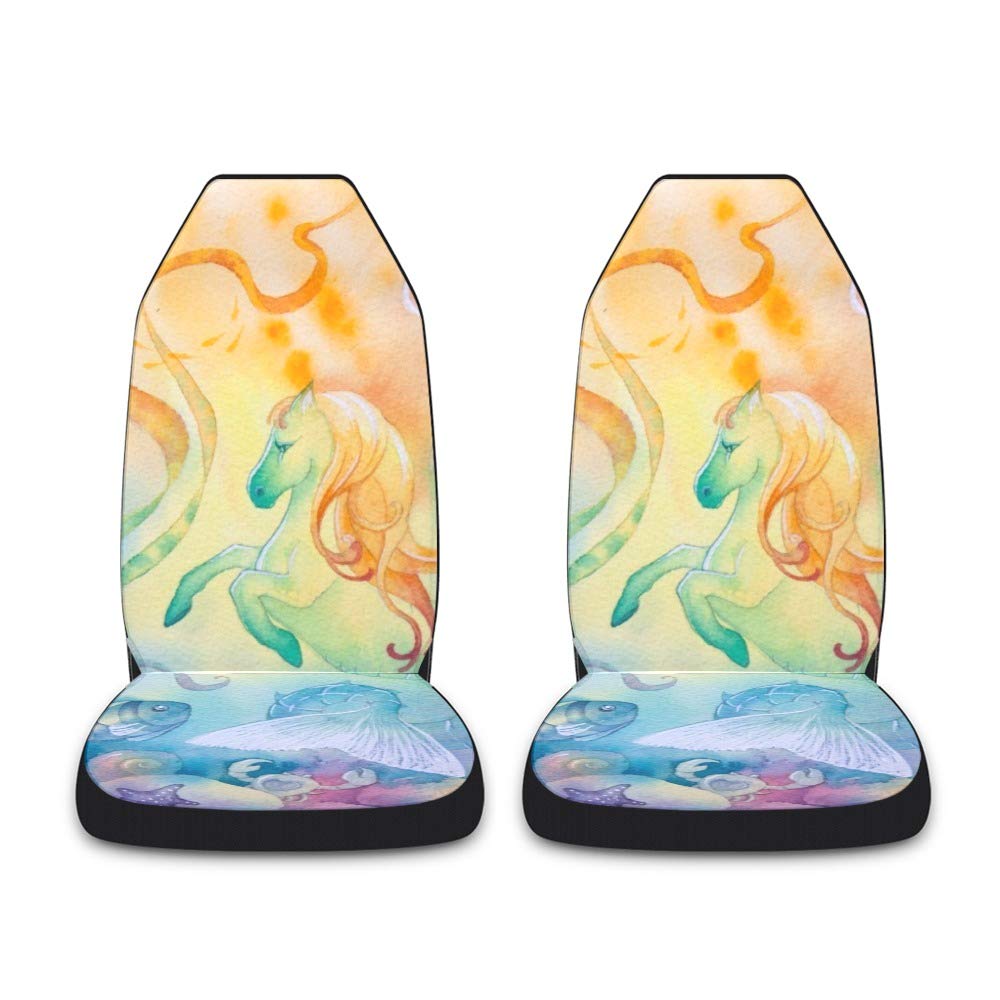 CUXWEOT Underwater World Seahorse Car Seat Covers - Set of 2 Front Seat Protectors with Pet Mat | Universal Fit for Cars, Trucks, SUVs & Vans | Waterproof & Durable for Beach Trips, Pet Travel & Daily Commute