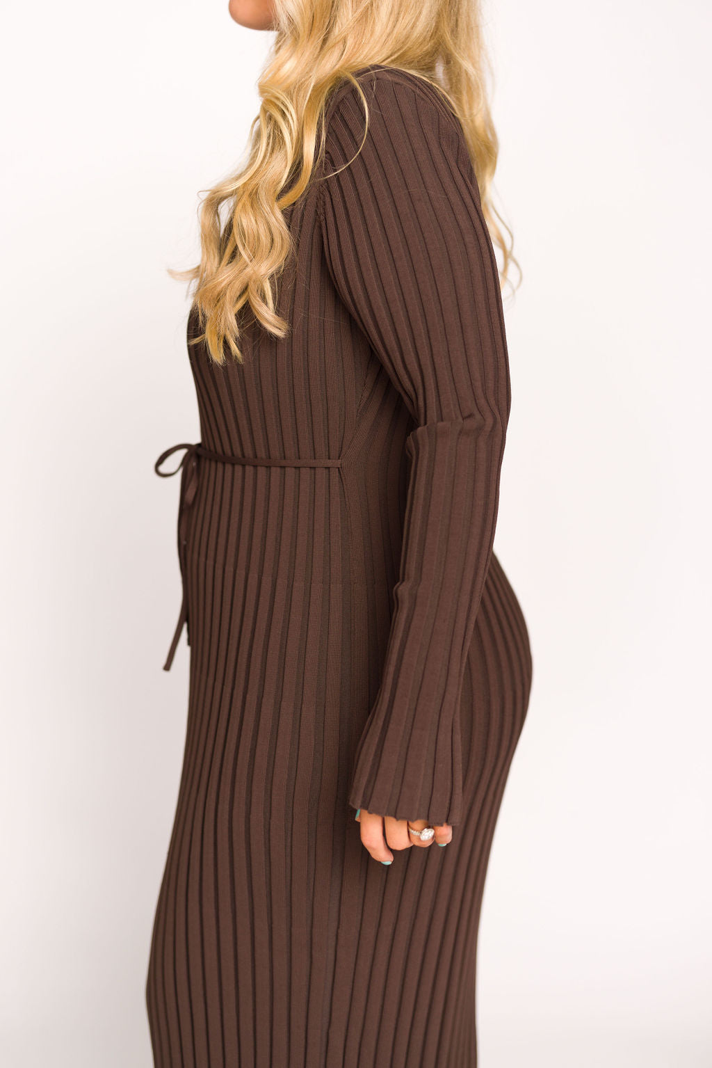 Colette Premium Long Sleeve Ribbed Knit Maxi Dress - Brown Maternity Dress for Pregnancy | Bump Friendly, Comfortable & Stylish for Casual Outings, Date Nights & Special Occasions