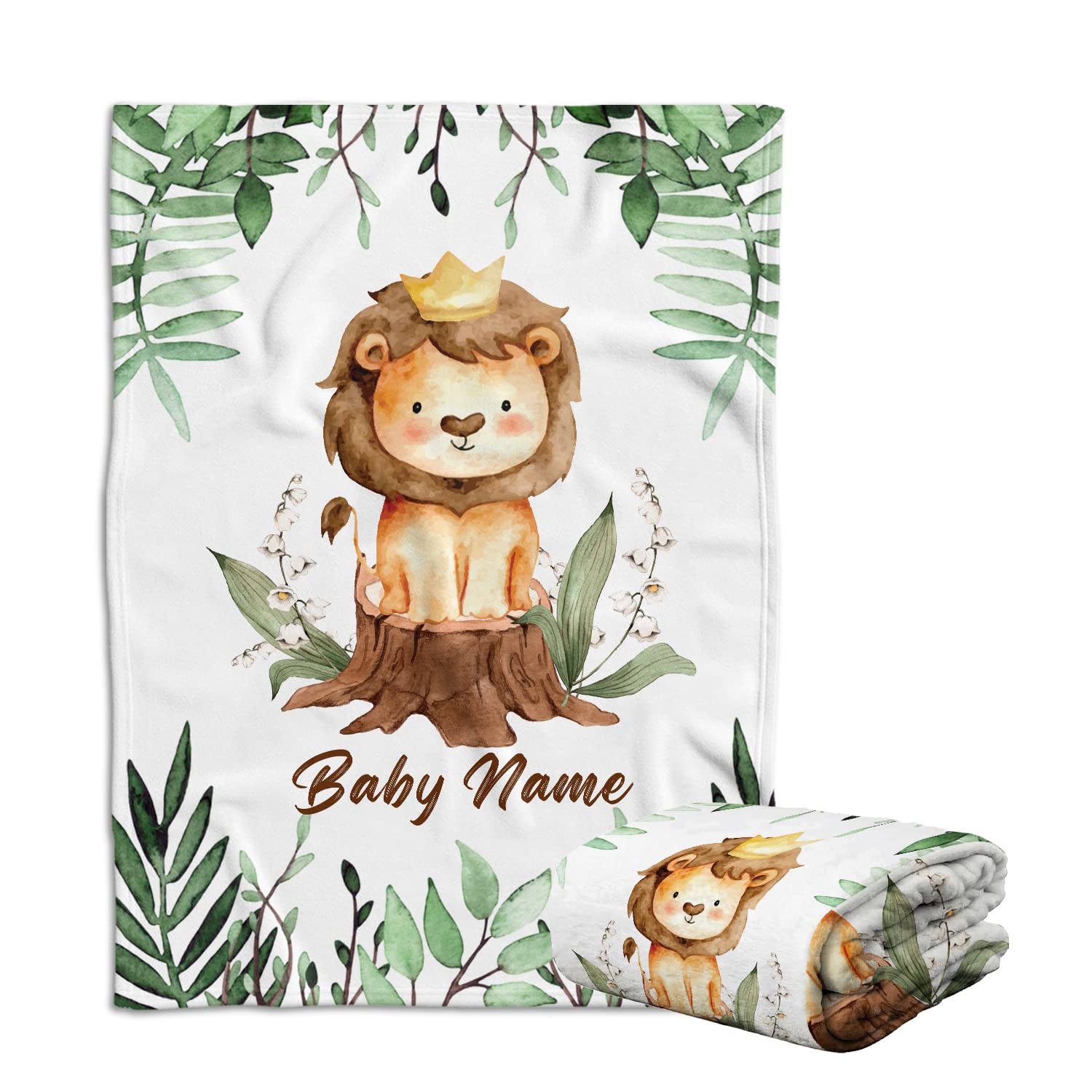 Personalized Baby Blanket for Boys - Custom Woodland Lion Fleece Blanket for Newborn, Infant & Toddler | Unique Nursery Gift for Baby Shower, Christening & First Birthday | Soft & Cozy for Crib, Stroller & Snuggling