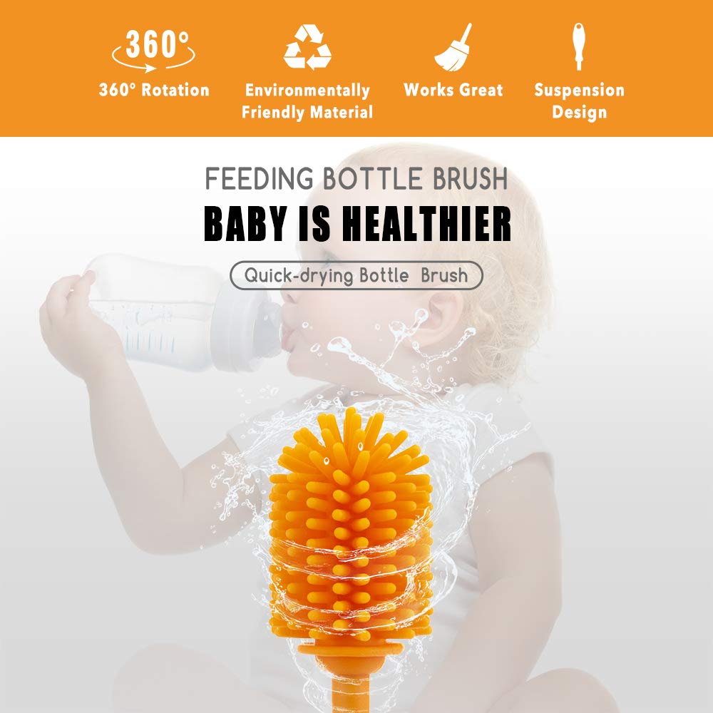 Long Handle Silicone Bottle Brush - Clean Baby, Hydro Flask & Sports Bottles Easily for Home & Travel