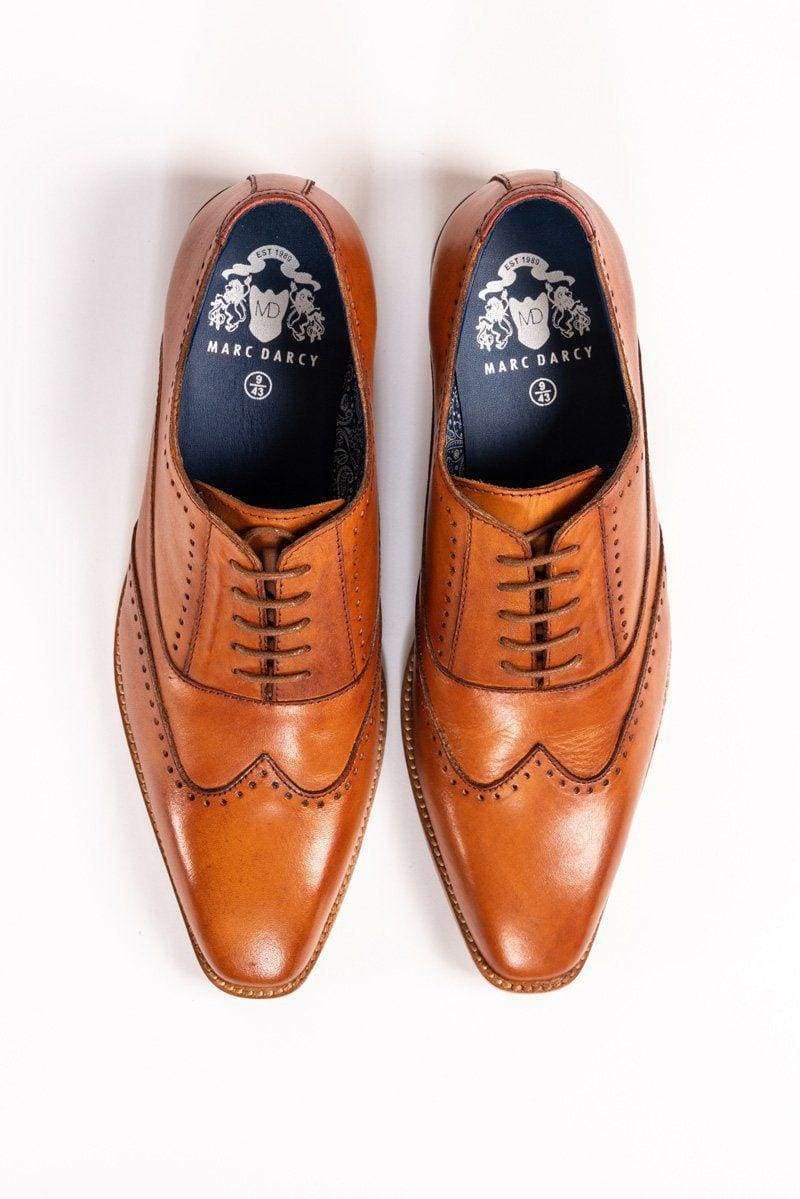 Marc Darcy Carson Tan Wingtip Oxford Brogue Shoes - Classic Men's Dress Shoes for Business, Formal & Wedding Occasions
