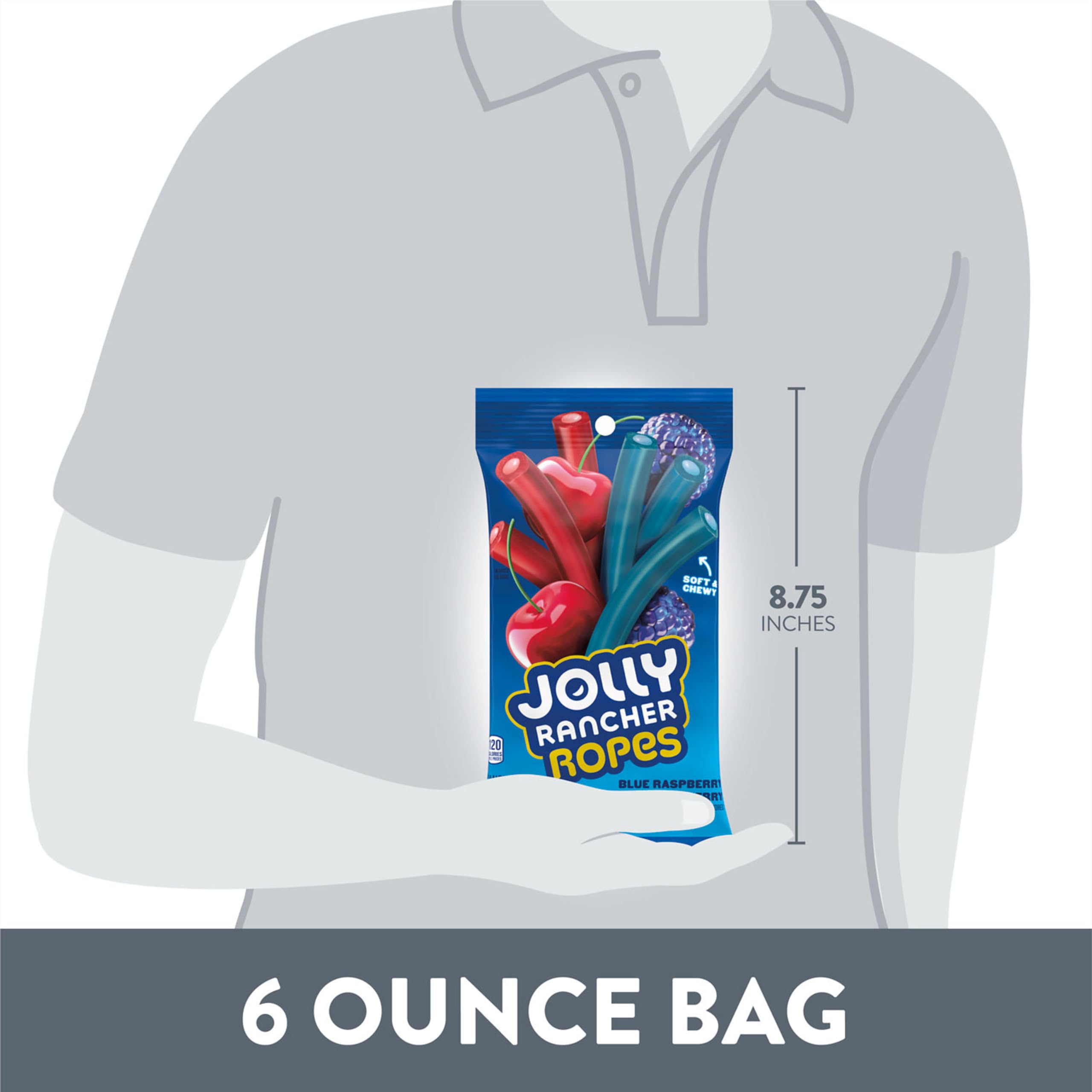 JOLLY RANCHER Ropes Blue Raspberry & Cherry Flavored Candy - 6 oz Bag | Sweet & Tangy Fruit Snacks for Parties, Halloween Treats & Road Trips