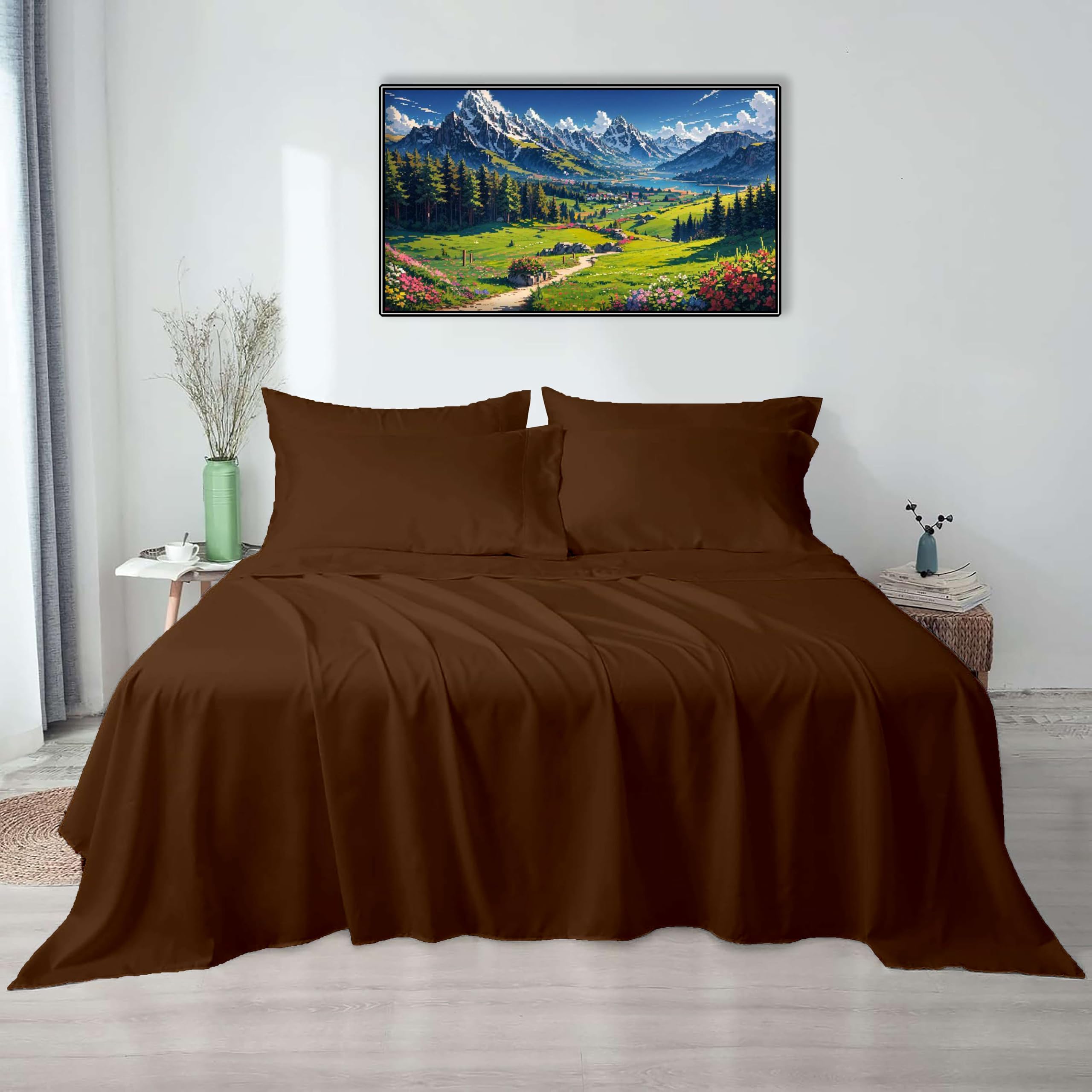 California King Size Sheet Set - 6 Piece 400-Thread-Count 100% Egyptian Cotton Bed Sheets with Deep Pockets - Easy Fit Luxury Bedding for California King Beds - Brown Bed Sheets for Ultimate Comfort and Style - Perfect for Master Bedrooms and Guest Rooms