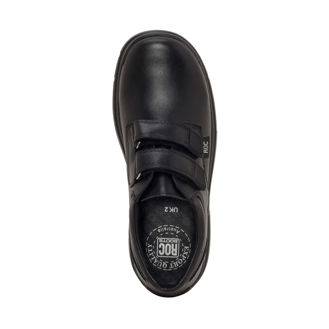 ROC BOOTS Junior Rocket Black Leather Shoes for Kids - Velcro Strap Closure, Comfortable & Durable - Perfect for School, Playground & Outdoor Activities