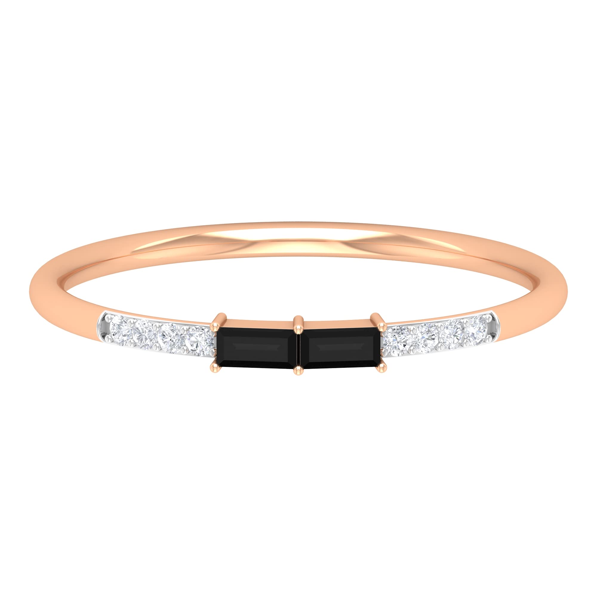 1/4 CT Natural Black Spinel & Diamond Ring for Women - 14K Solid Gold Minimalist Band - Elegant Wedding, Engagement & Everyday Jewelry Gift