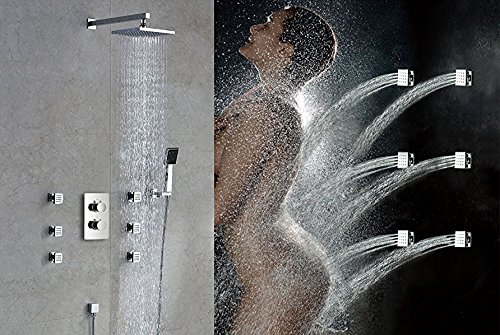 Premium Square Solid Brass Shower Body Spray with Chrome Finish - Spa Massage Jets Set for Water Saving In-Wall Bathroom Shower System | Perfect for Luxury Home Spa, Hotel Bathroom Renovation & Water-Efficient Shower Experience