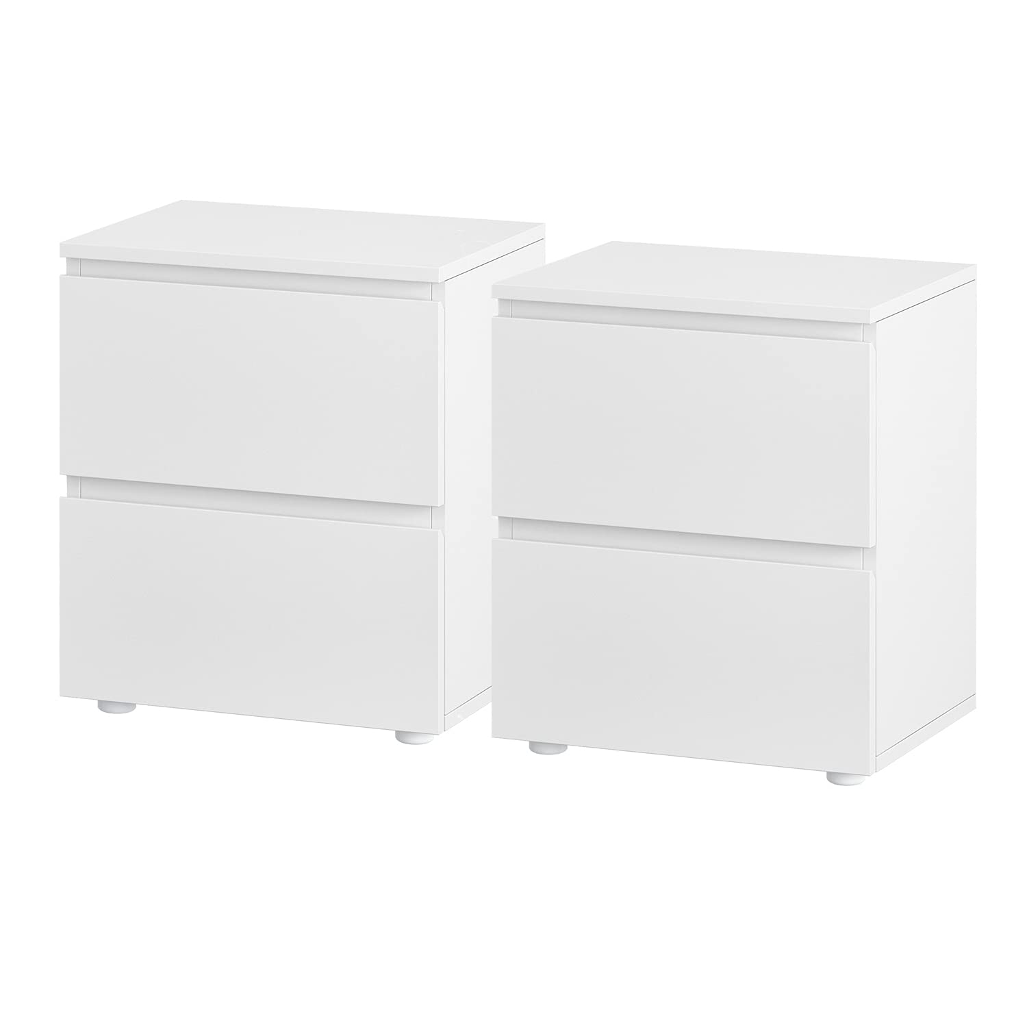 Homsee Set of 2 Modern Wooden Nightstands with 2 Drawers - Anti-Skid Legs Bedside Tables for Bedroom, Living Room & Entryway - White Finish (15.7”L x 11.6”W x 18.9”H) - Perfect for Storing Books, Lamps & Bedroom Essentials