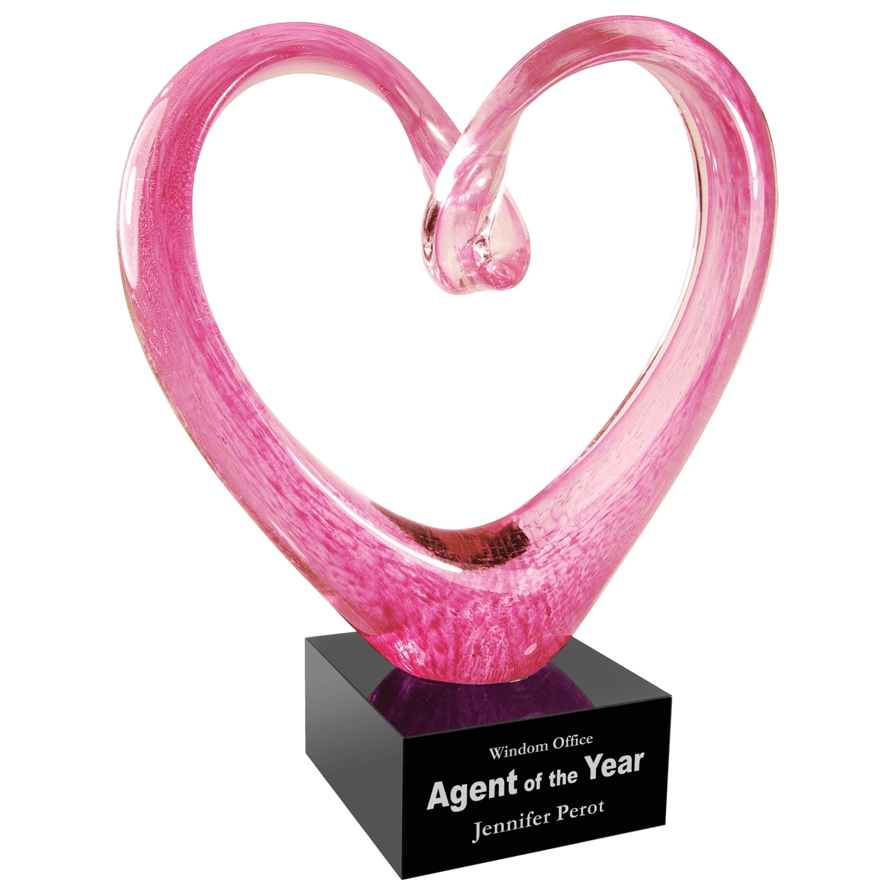 Custom Pink Heart Art Glass Trophy Award - Personalized Free Engraving for Sports, Academic & Corporate Achievements - Perfect for Valentine's Day, Anniversaries & Recognition Ceremonies