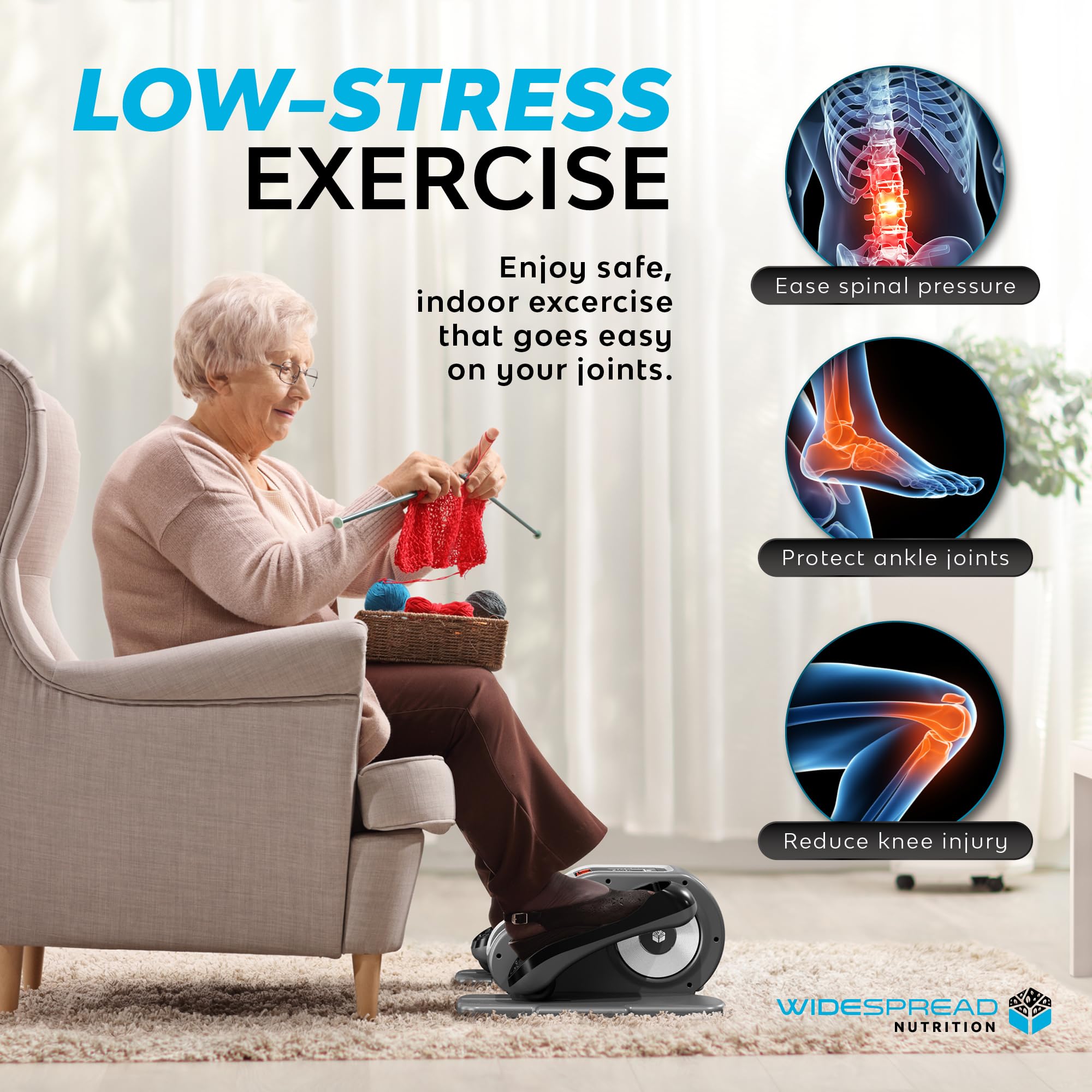 Under Desk Elliptical Machine - Electric Seated Leg Exerciser with Remote, 12 Speed Levels, Forward/Reverse Motion, Manual & Auto Modes for Home & Office - Compact Mini Elliptical Trainer for Workout While Sitting at Desk or Watching TV