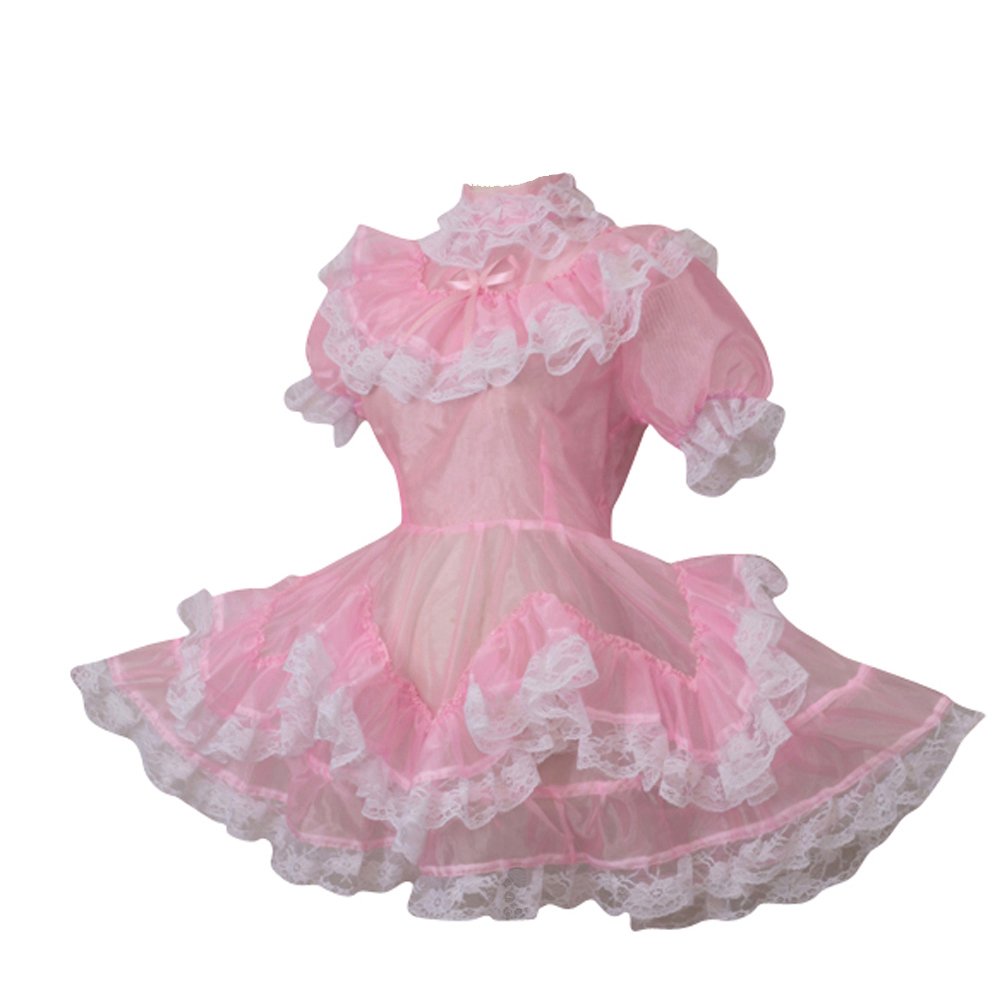 Elegant Pink Organza Lockable Maid Dress Uniform for Women - Perfect for Cosplay, Halloween, and Themed Parties