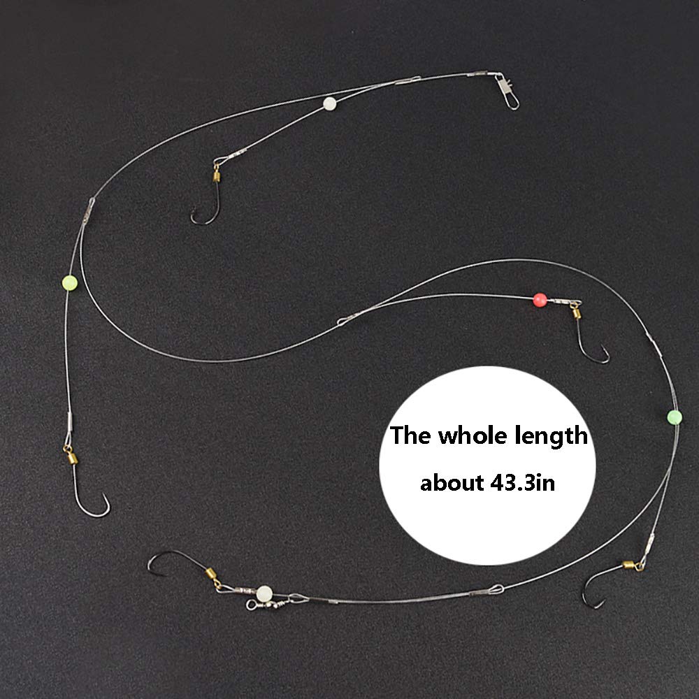 Stainless Steel Fishing Hook Line with Rolling Swivel & Barb Hooks - Durable Fishing Rigs Wire Leader for Saltwater & Freshwater Fishing