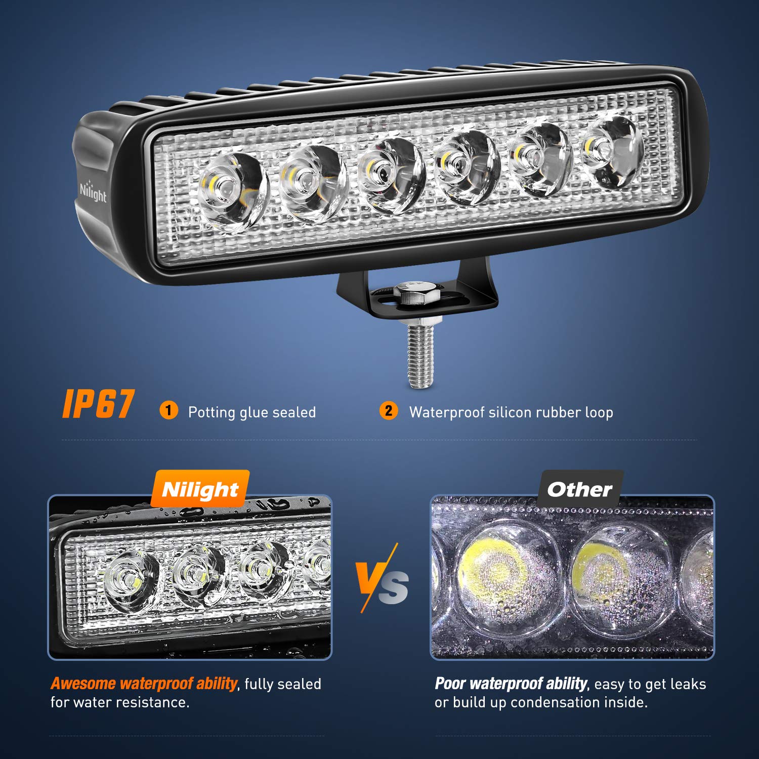 Nilight 4PCS 18W LED Light Bar - Spot Driving Fog Lights for Off Road, Boat, SUV, Jeep | Waterproof Work Lights for Outdoor Adventures & Night Driving