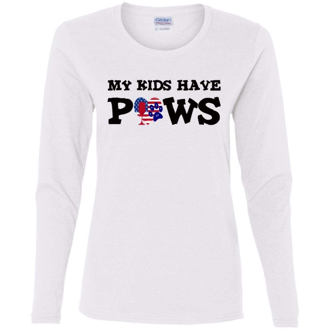My Kids Have Paws Women's Cotton Long Sleeve T-Shirt - Funny Dog Mom Gift for Pet Lovers - Perfect for Casual Wear, Dog Parks & Pet Owner Events