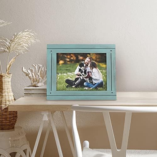 Americanflat 8x10 Picture Frame - Distressed Wood, Turquoise Blue - Perfect for Tabletop & Wall Display