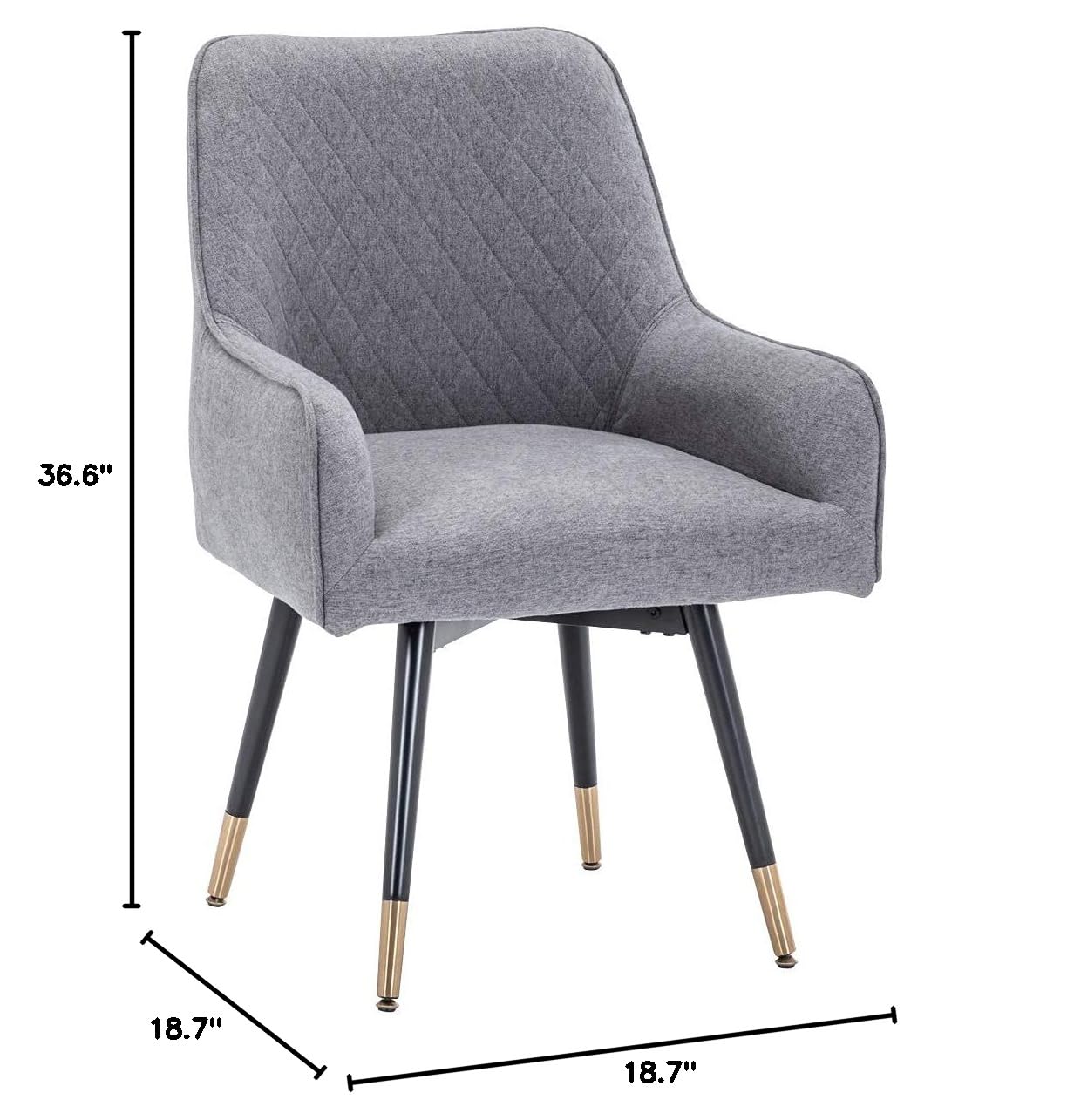2 Pack Swivel Dining Chairs - Gray Upholstered Accent Chairs with Non-Slip Rubber Caps & Arms for Living Room, Kitchen, Dining Room & Office - Modern Home Furniture Set