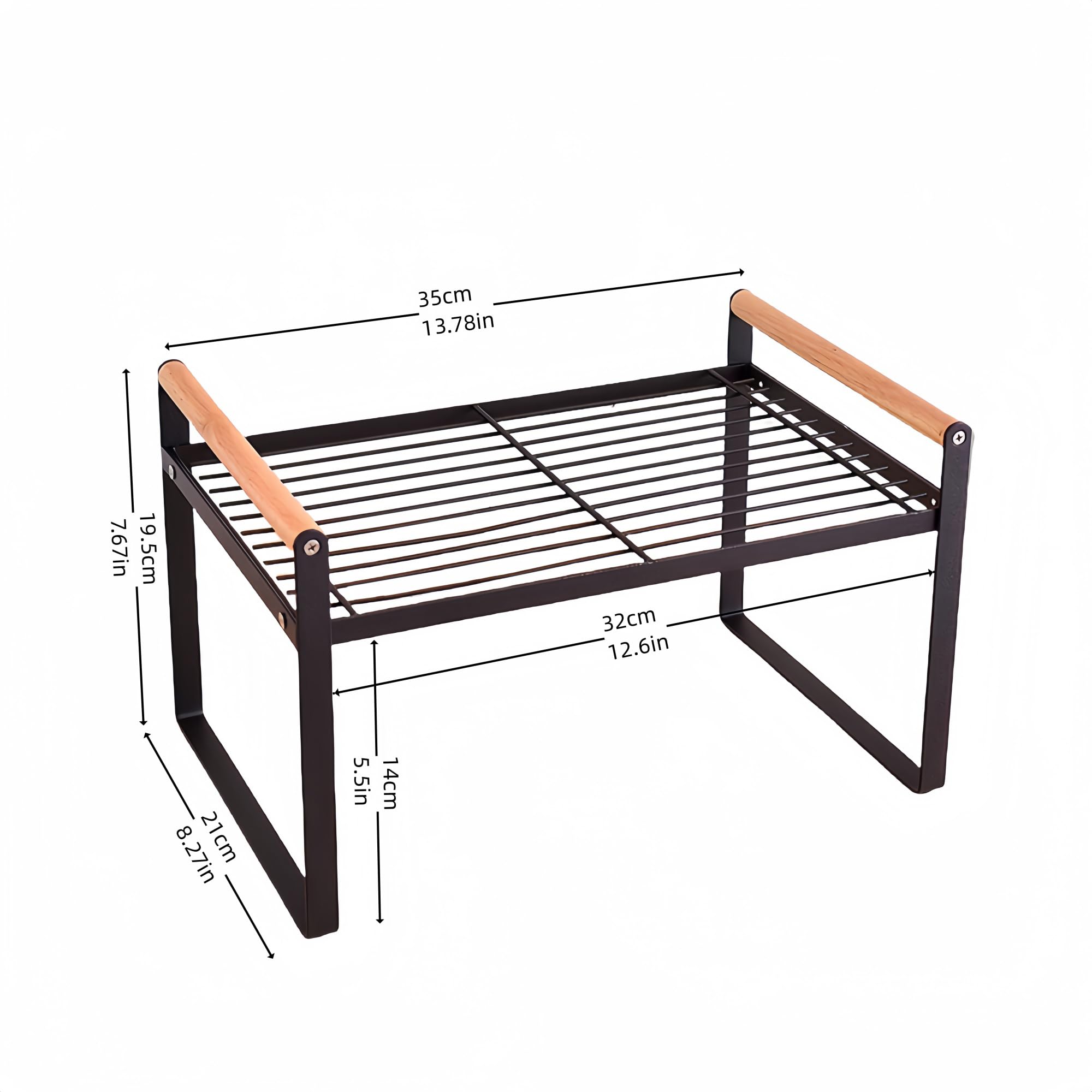 TIEYIPIN Cabinet Organizer Shelf - Kitchen Counter Storage Rack with Wooden Handle, 2-Tier Iron Wire Shelf for Bowls, Dishes & Spices - Space Saving Organizer for Pantry, Bathroom or Office (Black, 1 Pack)