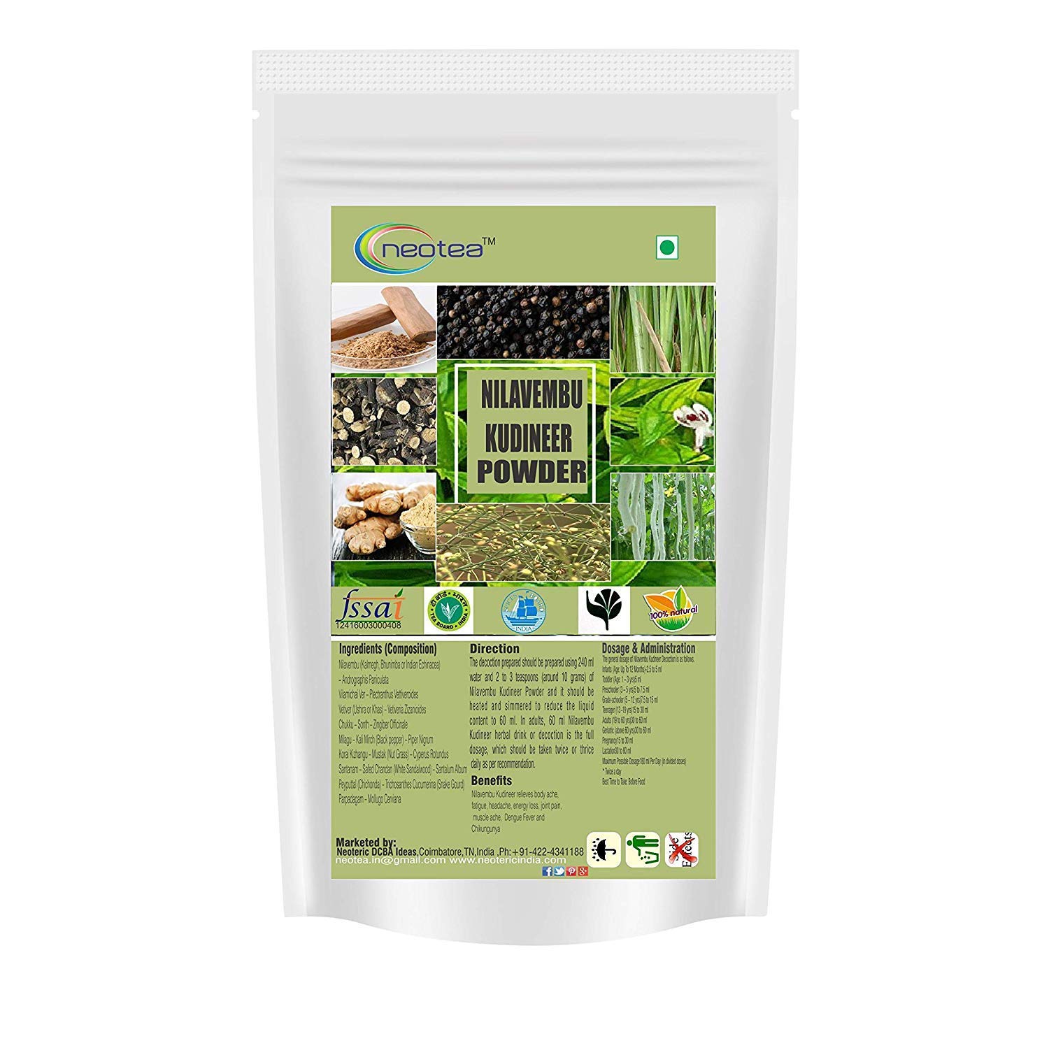 Neotea Nilavembu Kirayat Nelaberu Andrographis Paniculata Kudineer Powder - 200g | Herbal Immunity Booster for Cold & Flu Relief | Perfect for Ayurvedic Wellness & Detox