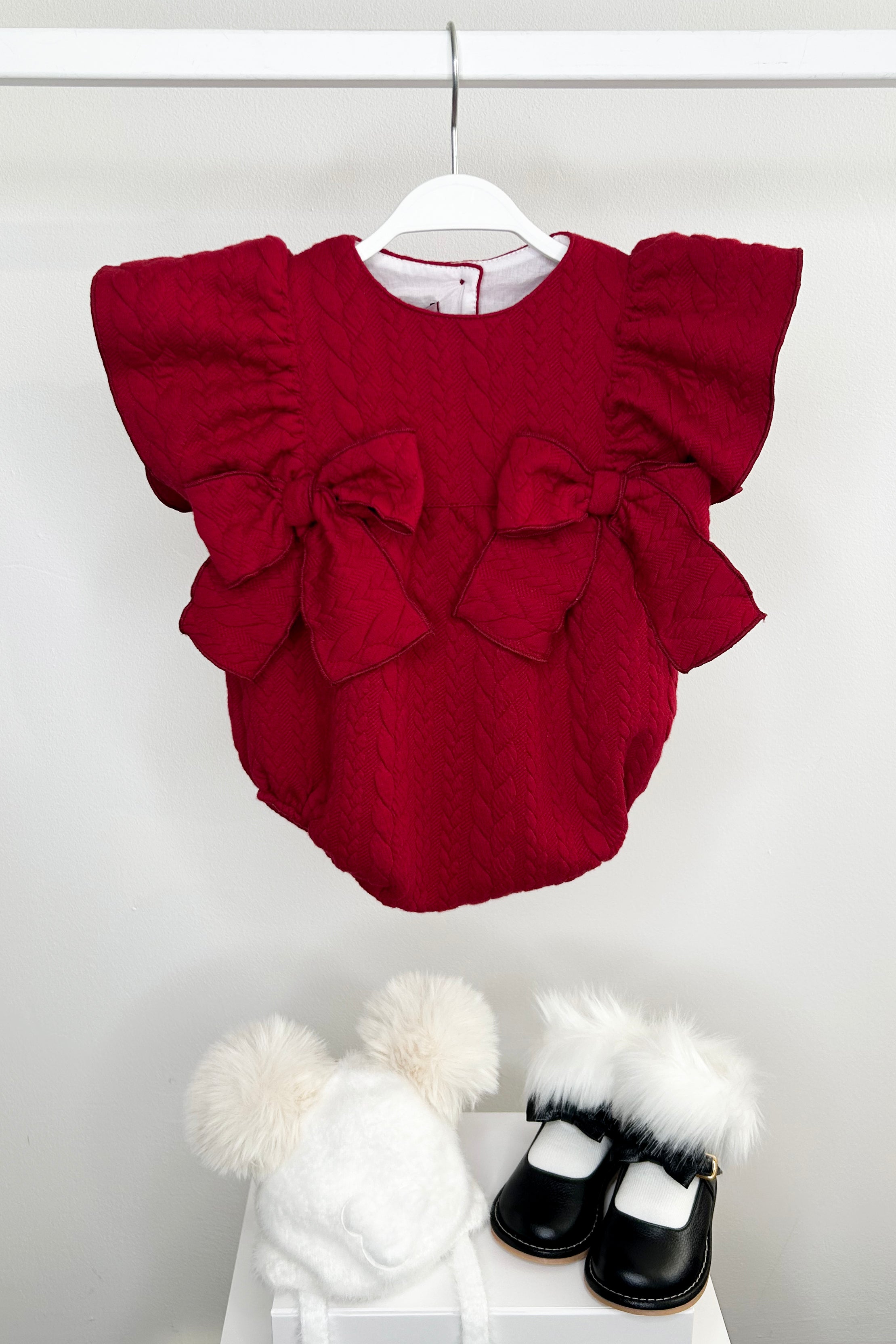 Ramona Red Cable Knit Romper Jumpsuit for Women - Cozy Winter Outfit with Long Sleeves & Button Front | Perfect for Christmas Party, Holiday Gatherings & Casual Winter Fashion