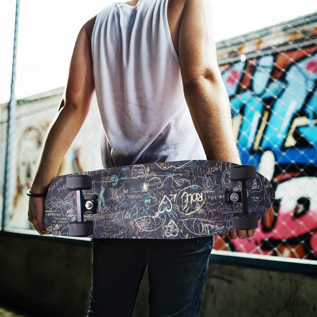 Premium Graffiti Mess Skateboard Grip Tape - 33.1x9.1 Inch Bubble-Free Waterproof Griptape for Longboards, Scooters, Rollerboards, Stairs, Pedals & Wheelchairs - Non-Slip Sandpaper Surface for Enhanced Safety and Control - Perfect for Skate Parks, Urban Commuting and Mobility Assistance