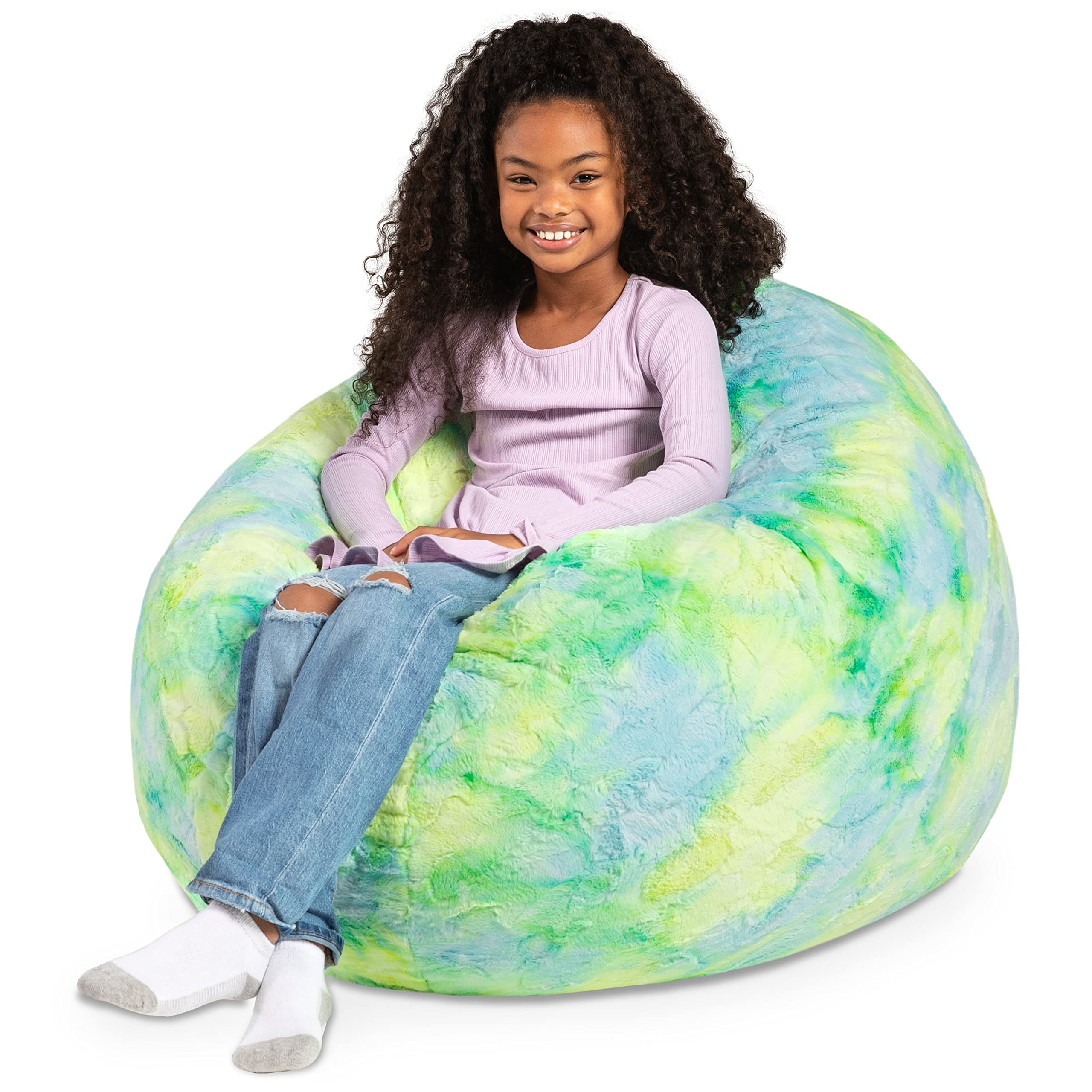 Jaxx Cocoon 4 Foot Bean Bag Chair - Soft Faux Fur, Firefly Yellow - Perfect for Gaming, Lounging & Kids Room Decor