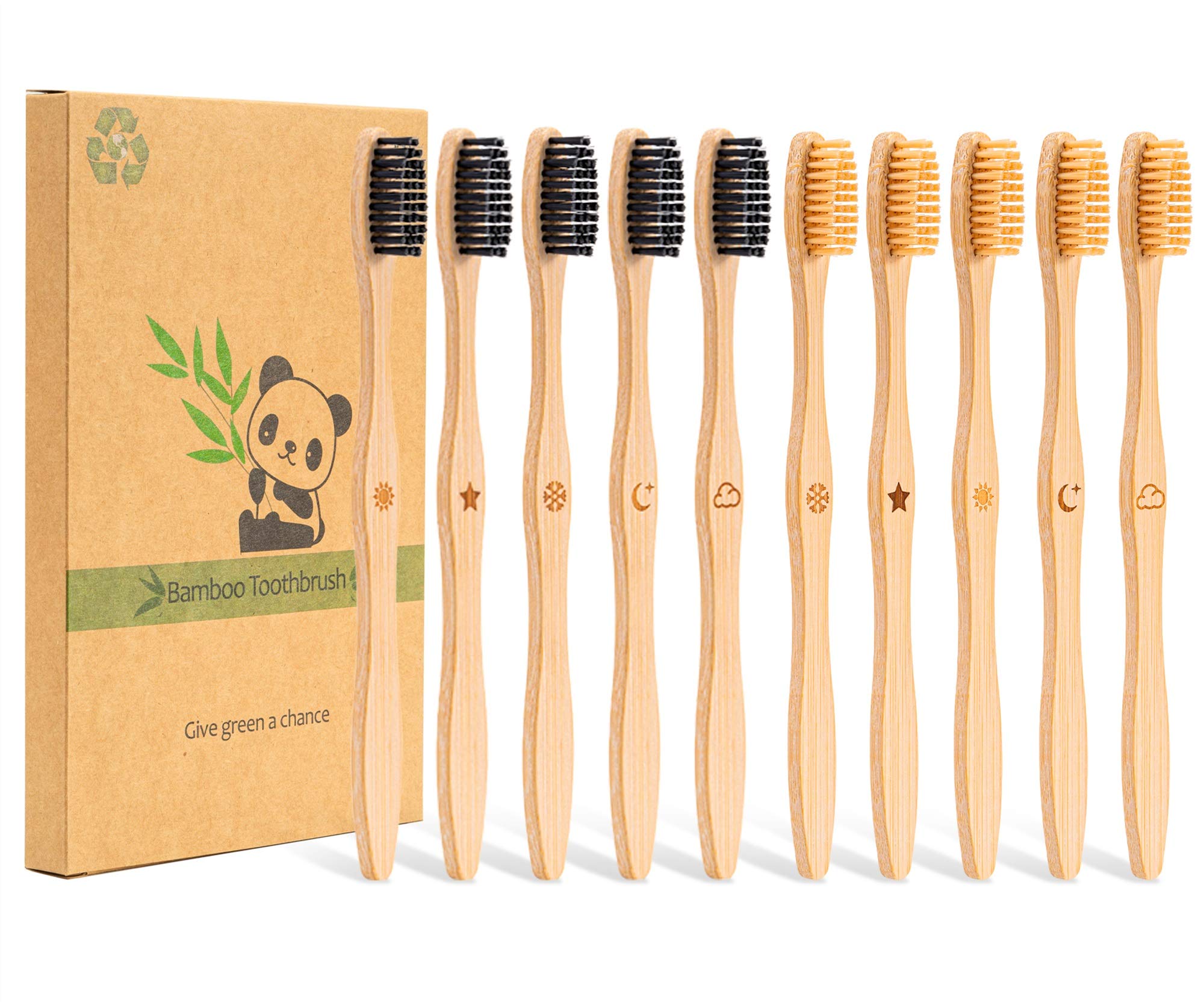 Eco-Friendly Bamboo Toothbrush Set - 10 Pack Medium Bristle Biodegradable Wooden Toothbrushes | Sustainable Oral Care for Travel, Camping & Zero Waste Lifestyle