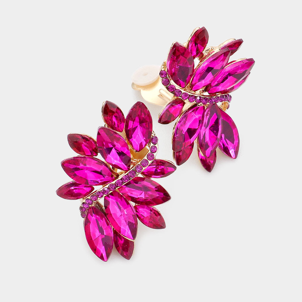 Fuchsia Crystal Rhinestone Clip-On Earrings for Women – Elegant Party & Wedding Jewelry Accessories | 338936
