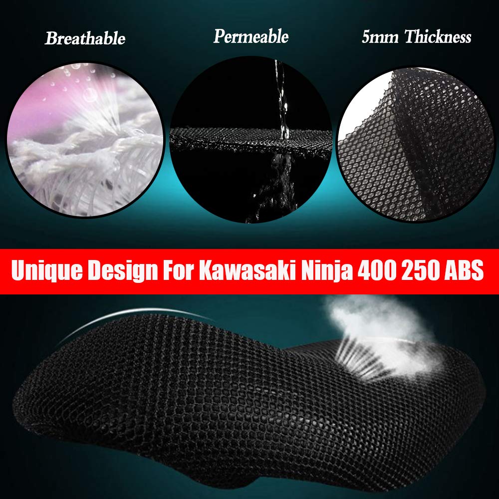 Waterproof Mesh Motorcycle Seat Cover for Kawasaki Ninja 400/250 ABS - Breathable Cushion Guard for Comfort & Protection - Perfect for Summer Riding & Long-Distance Tours