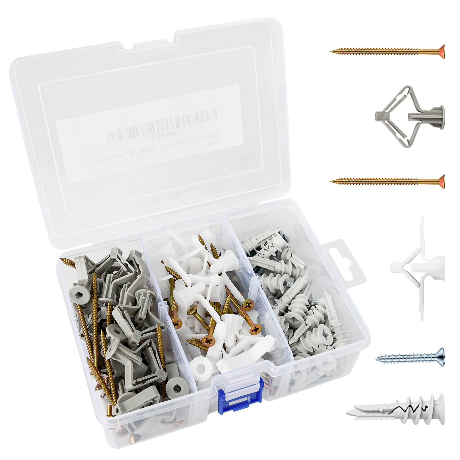 120 Pcs Drywall Anchors with Screws Set - Includes 20 Grey Butterfly Anchors, 20 White Butterfly Anchors, 20 Self Drilling Anchors + 60 Screws - Heavy Duty Plastic Wall Anchors for Hollow Walls - Perfect for Hanging Pictures, Shelves, Mirrors & Home Decor
