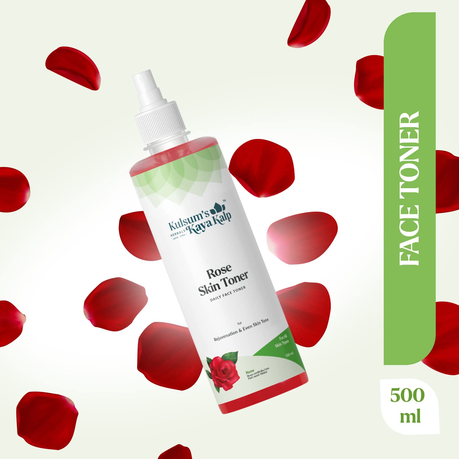 Kulsum's Kaya Kalp Herbals Rose Skin Toner 500ml - Natural Facial Toner for Glowing Skin, Hydrating & Refreshing, Perfect for Daily Skincare Routine
