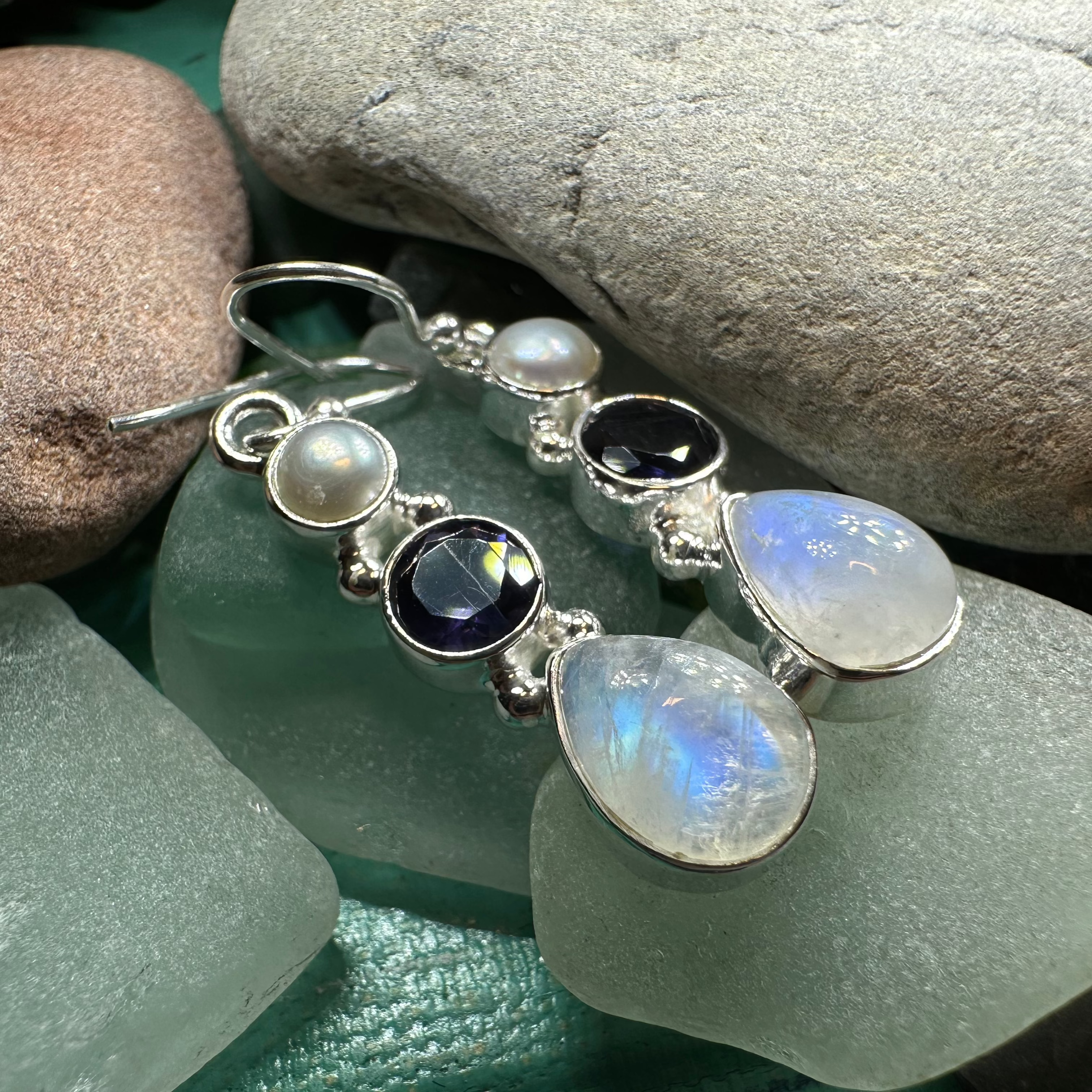 Ava Moonstone Earrings for Women - Genuine Sterling Silver Dangle Earrings with Healing Stone - Perfect for Boho, Wedding & Everyday Jewelry