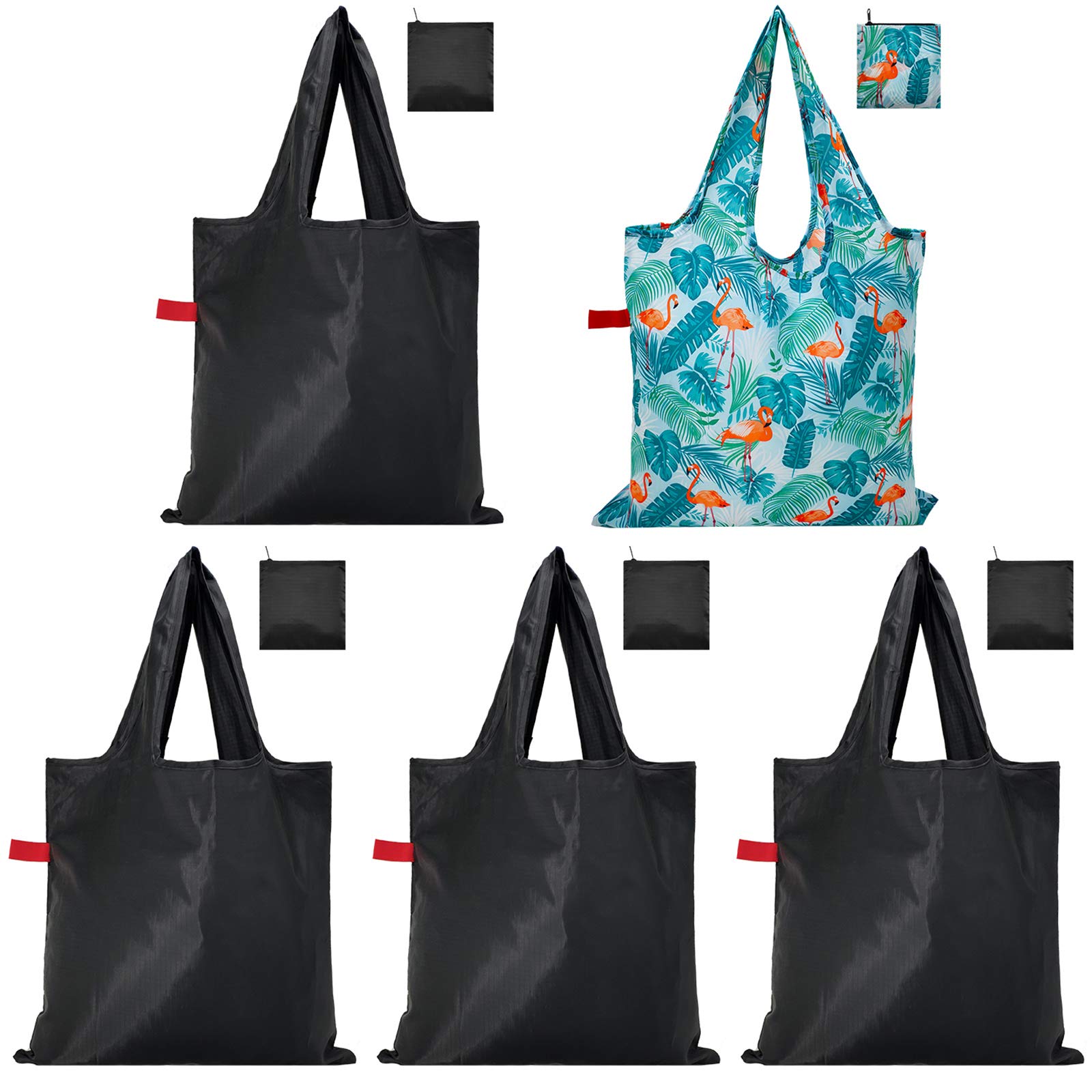Eco-Friendly Reusable Grocery Bags - 5 Pack Foldable Shopping Totes with Zippered Pouch, Waterproof & Large Capacity | Perfect for Grocery Shopping, Farmers Market, Travel & Beach Trips