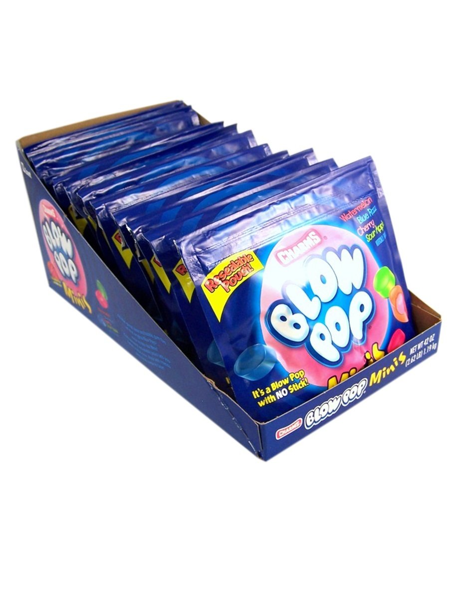 4-Pack Charms Blow Pops Minis Candy - 3.5 oz Resealable Pouch (Case of 12) - Perfect for Halloween Treats, Party Favors & Office Snacks