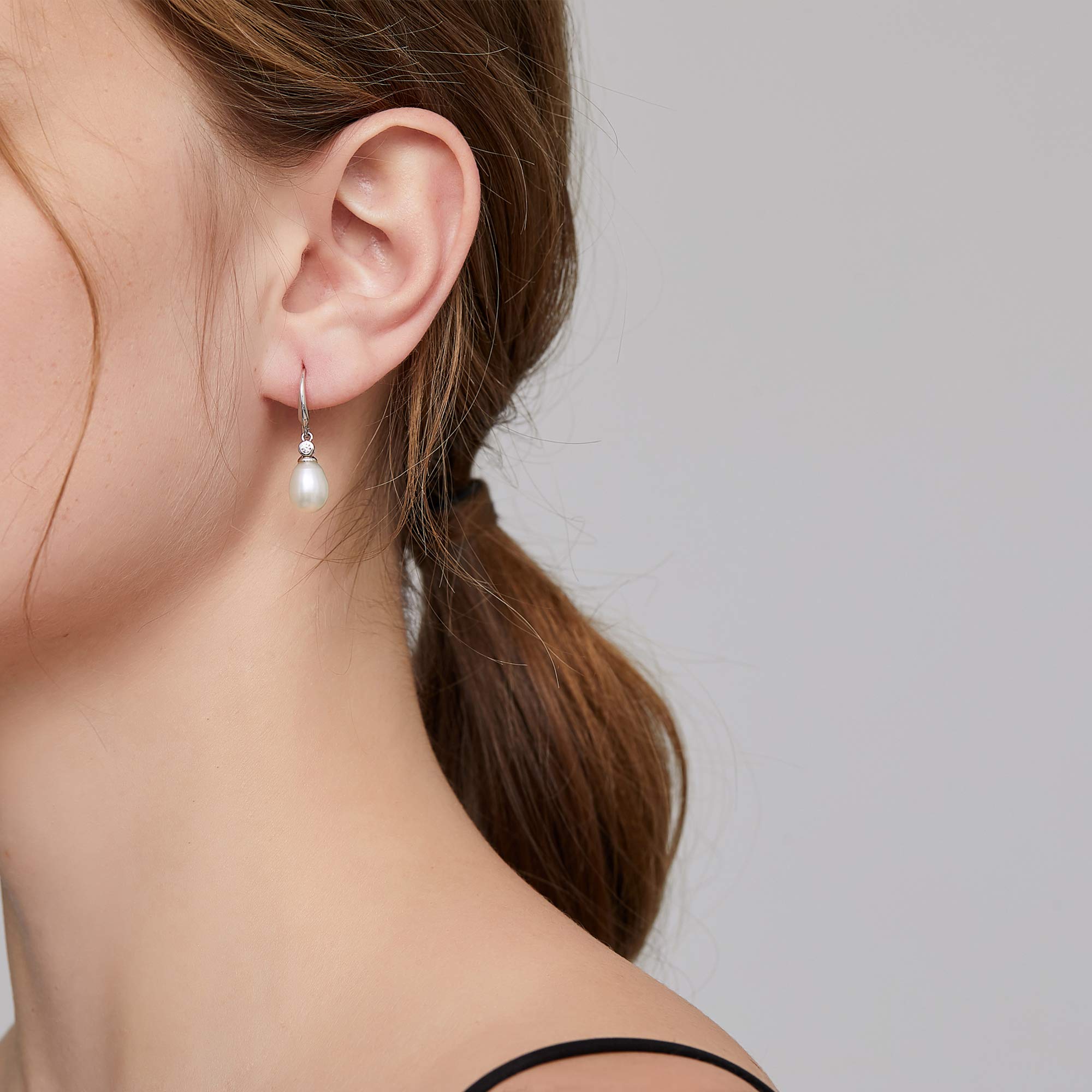 925 Sterling Silver Pearl Dangle Earrings for Women | 8MM-10MM Diamond Accent Pearl Jewelry | Elegant Gift for Weddings, Parties & Special Occasions