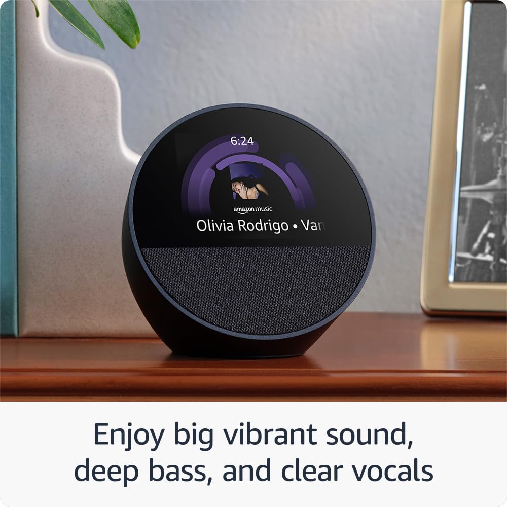 Amazon Echo Spot (Latest Model) - Smart Alarm Clock with Alexa, Ocean Blue | Perfect for Nightstands, Offices & Kitchens | Voice Control, Weather Updates, Music Streaming & More